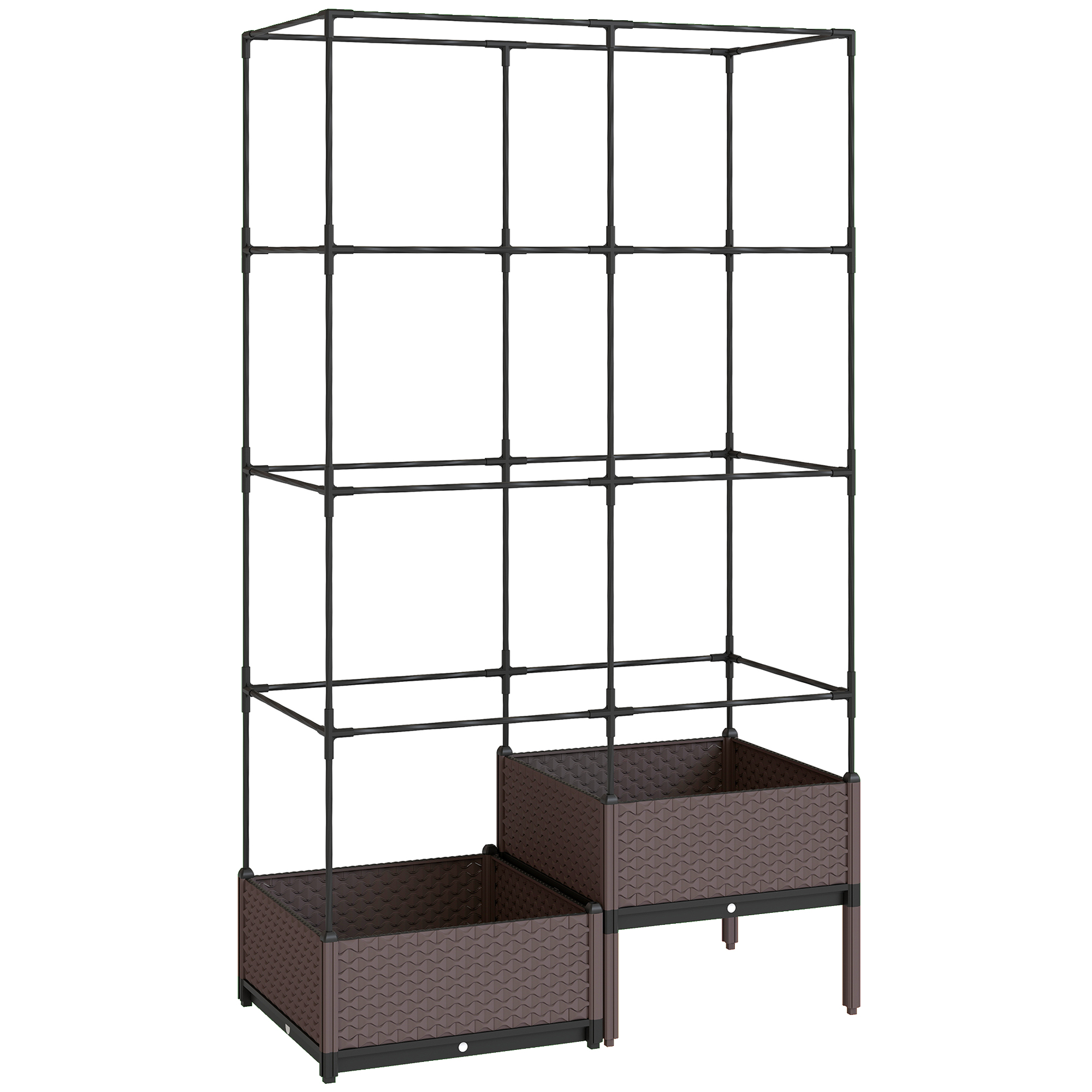 Outsunny Fioriera con Griglia Metallica per Piante Rampicanti 2 Vaschette in PP con Fori di Drenaggio 100x50x174 cm Nero Aosom Italy