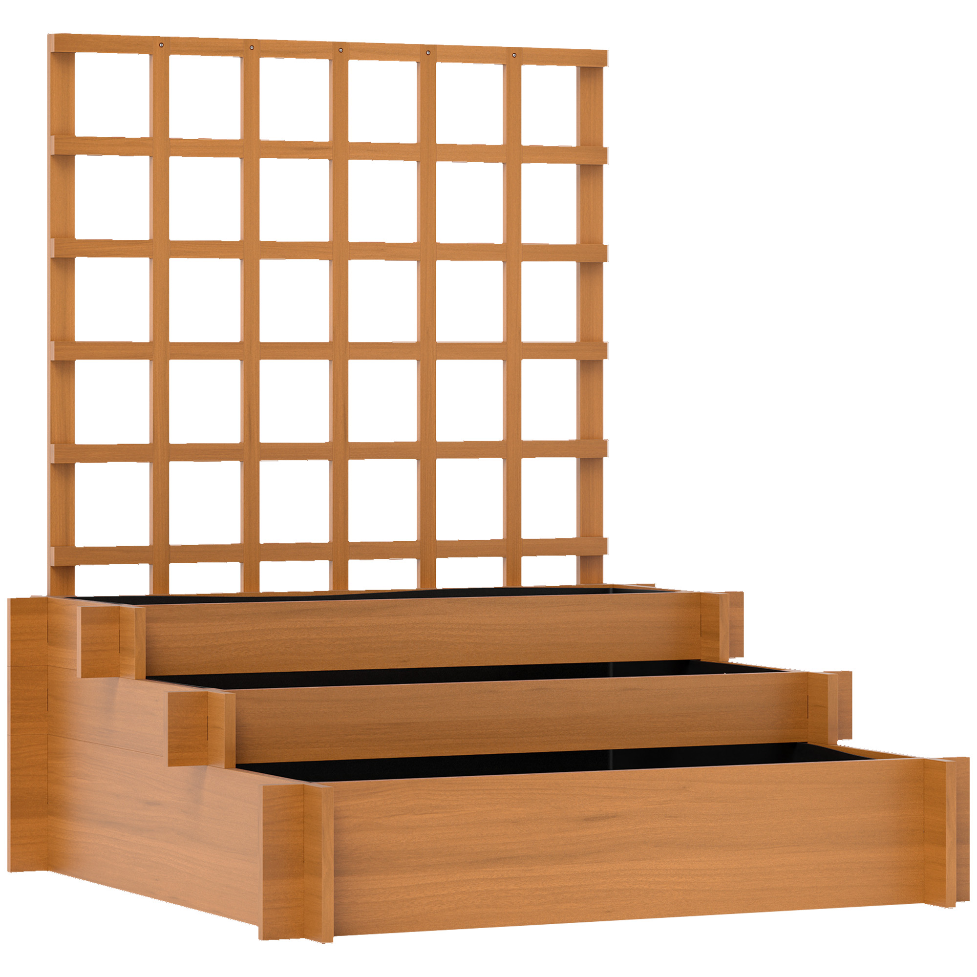 Outsunny Fioriera con Grigliato a 3 Livelli in Legno di Abete e Tessuto non Tessuto, 95x95x110 cm, Marrone Aosom Italy