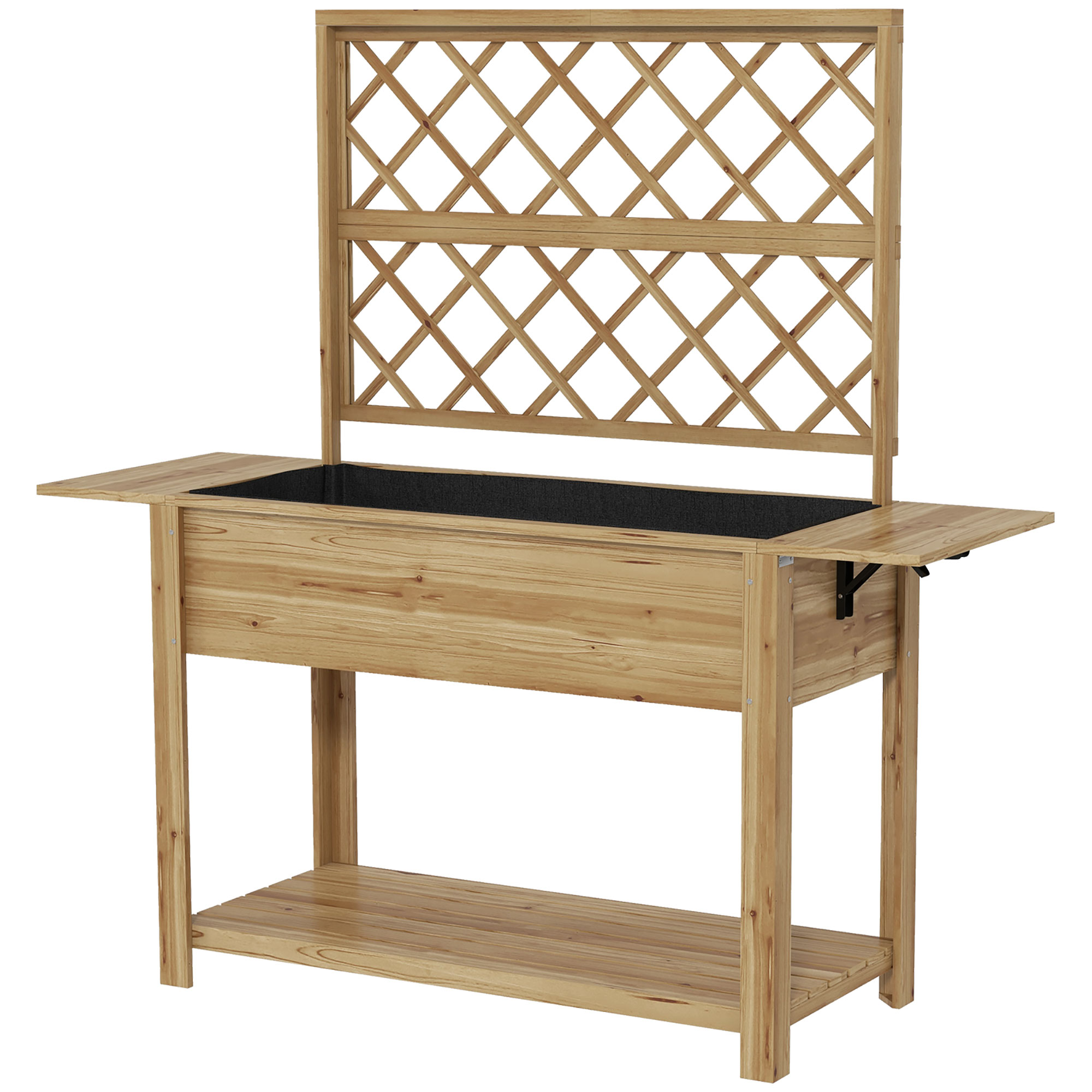 Outsunny Fioriera con Grigliato e Ripiani Laterali e Inferiore, in Legno di Abete, 140x45x151 cm Aosom