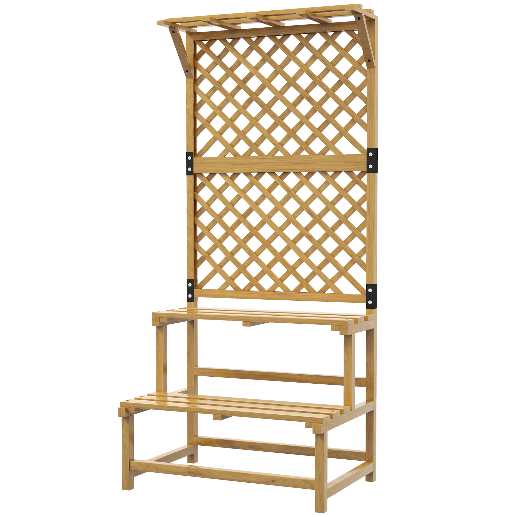 Outsunny Fioriera con Grigliato per Rampicanti, 2 Ripiani e Barra Superiore, in Legno di Abete, 75x50x166 cm, Giallo Aosom Italy