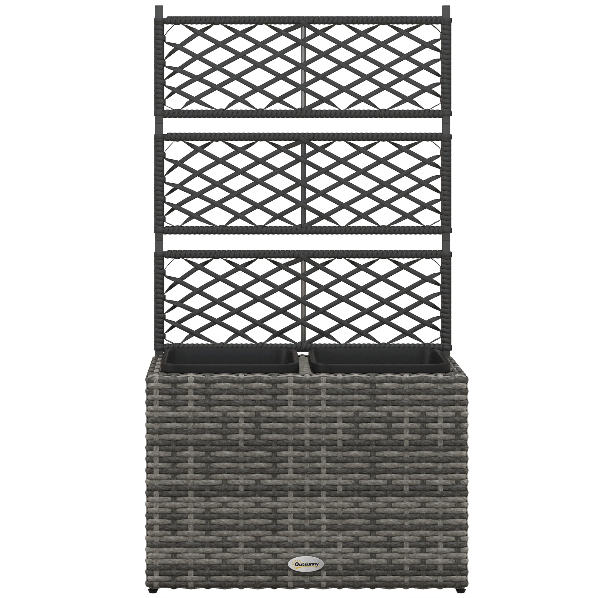 Outsunny Fioriera con Grigliato per Rampicanti con 2 Vasi in Acciaio e Rattan PE, 57x30x107cm, Grigio Aosom