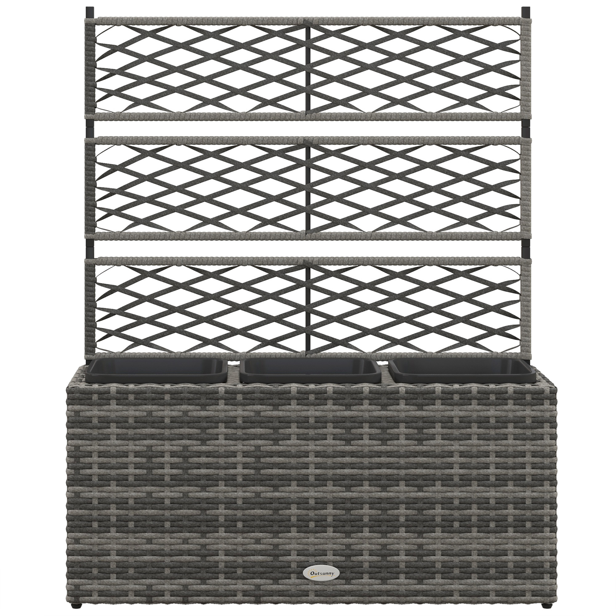Outsunny Fioriera con Grigliato per Rampicanti con 3 Vasi in Acciaio e Rattan PE, 84x30x107cm, Grigio Aosom