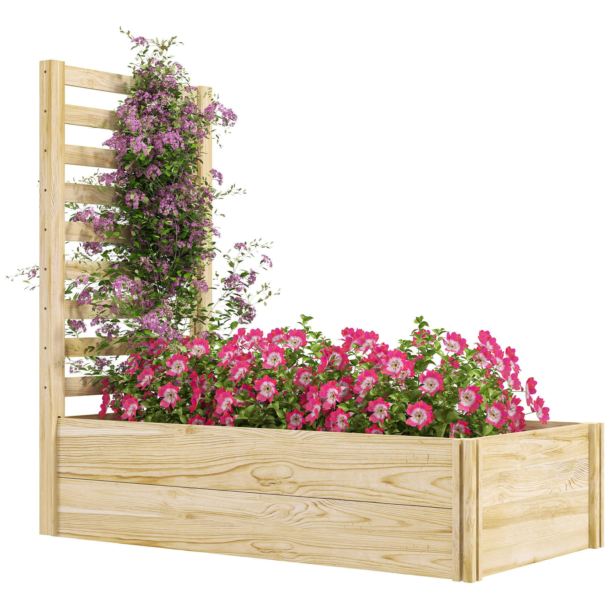Outsunny Fioriera con Traliccio per Rampicanti e Fondo Aperto, in Legno di Abete, 115x60x110 cm, color Legno