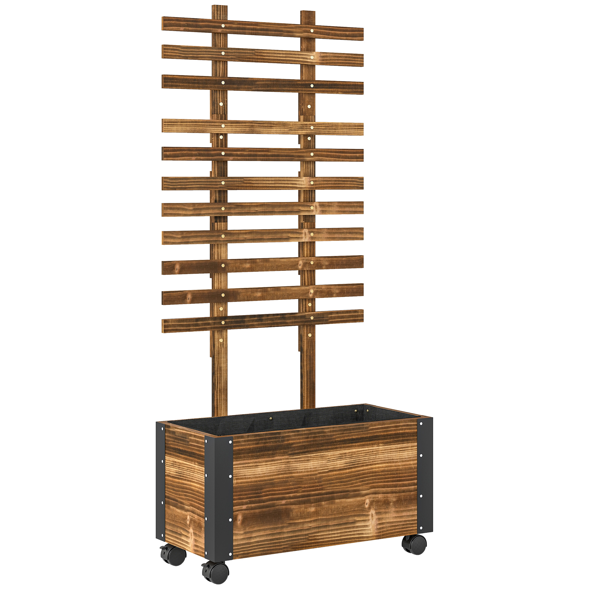 Outsunny Fioriera con Traliccio per Rampicanti e Rotelle, in Legno di Abete, 65x31x147 cm, Marrone