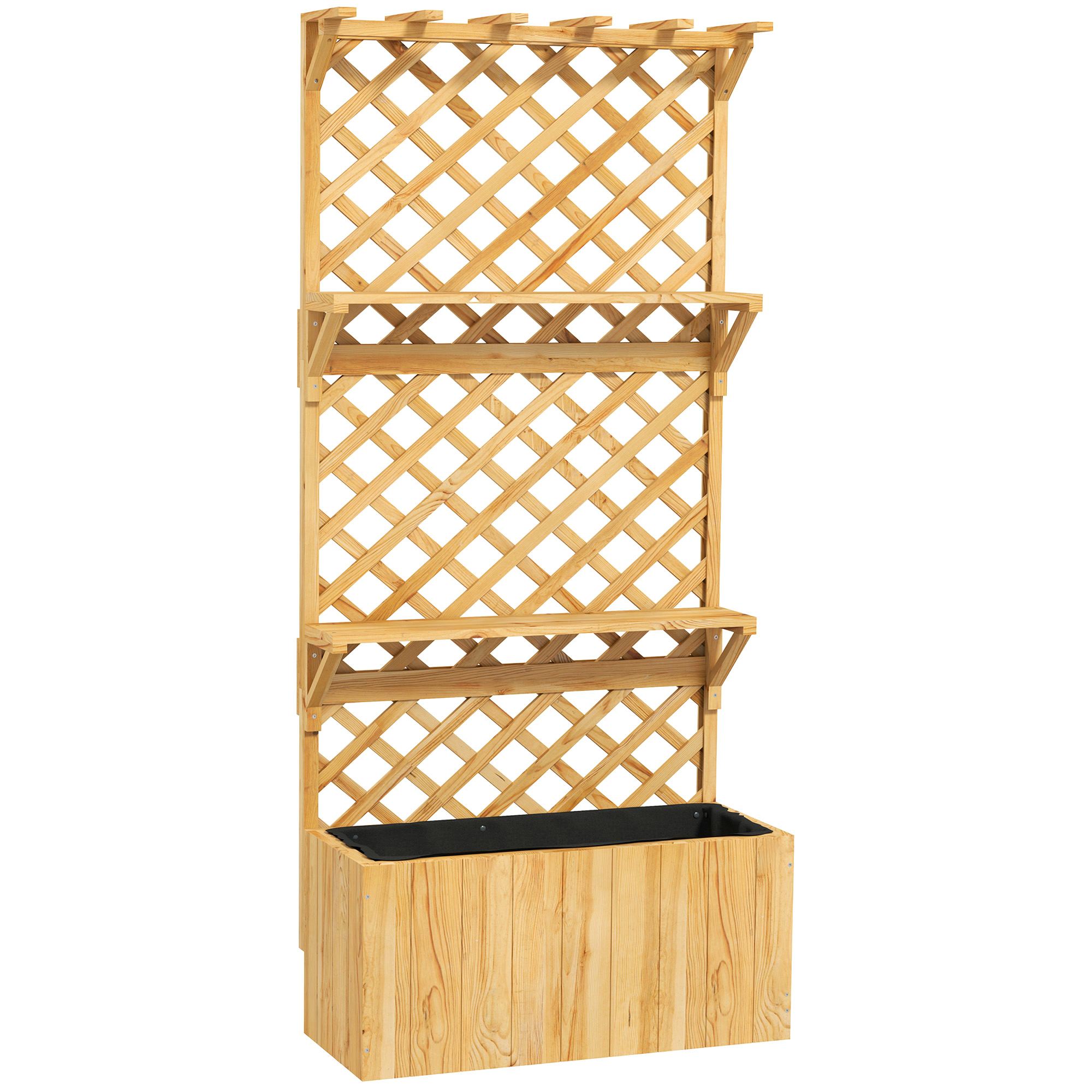 Outsunny Fioriera con Traliccio per Rampicanti, Fori di Drenaggio e 2 Mensole, in Legno di Abete, 76x33x177 cm