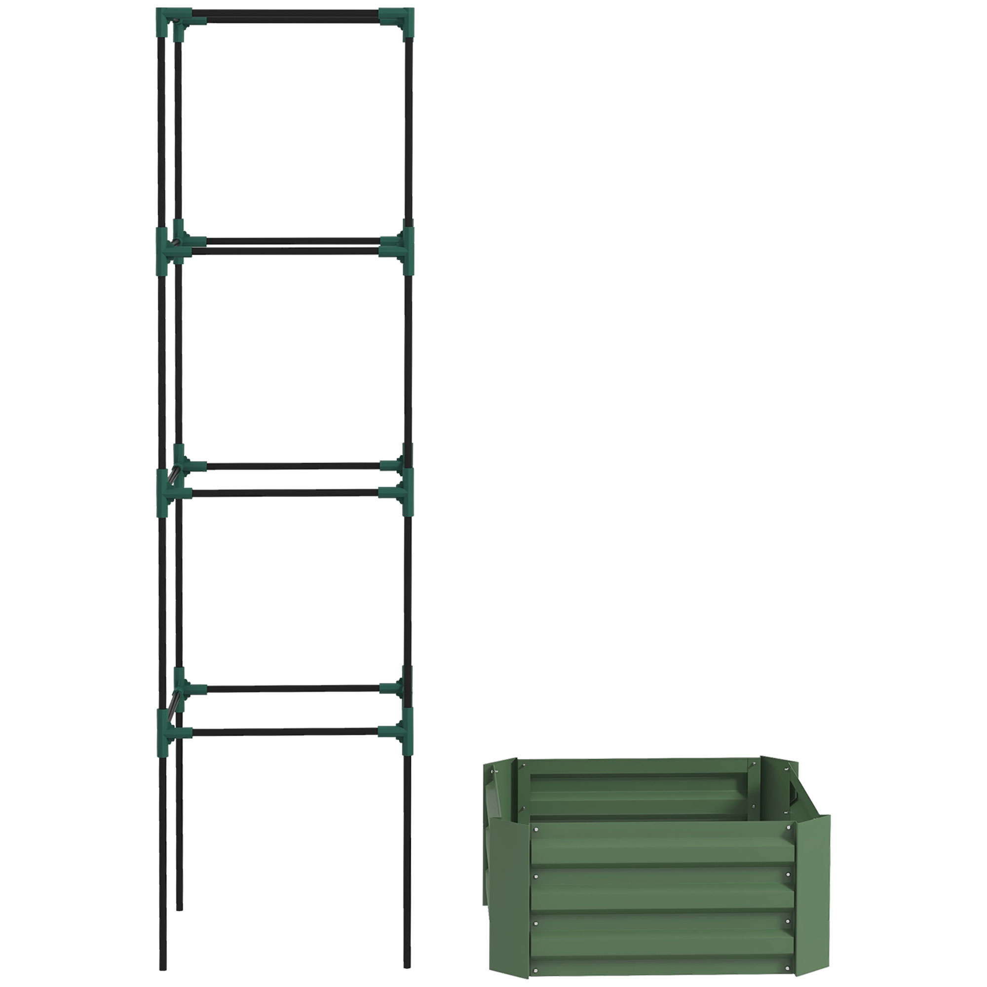 Outsunny Fioriera con traliccio regolabile, vasca fioriera con gabbia per pomodori acciaio zincato 61 x 61 x 187 cm verde Aosom Italy