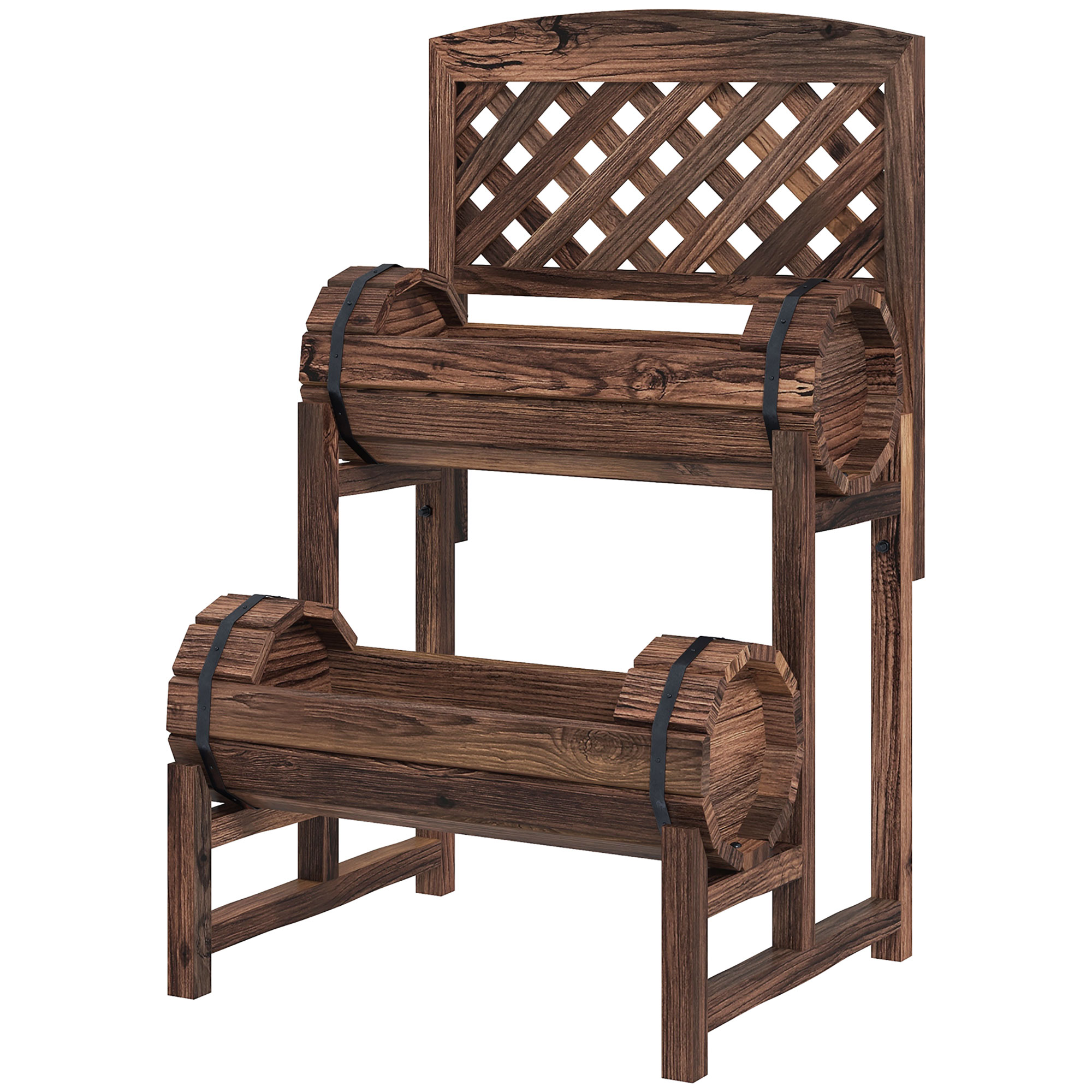 Outsunny Fioriera da Esterno a 2 Livelli con Fori di Drenaggio e Griglia, in Legno di Abete, 42x49x80 cm, Marrone Aosom