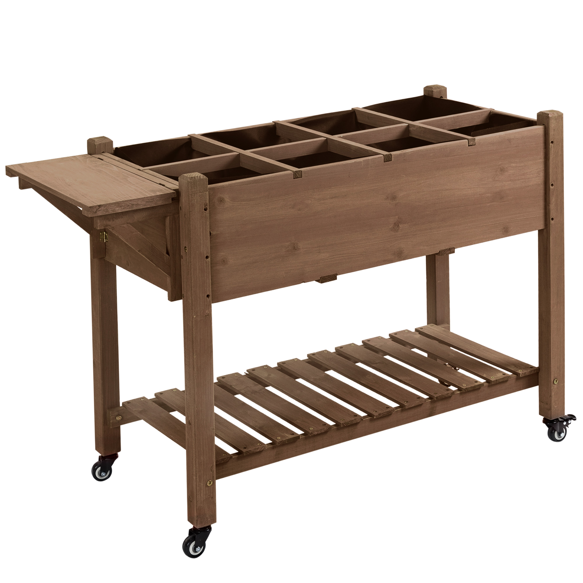 Outsunny Fioriera da Esterno a 8 Vasi con Ripiano Laterale e Mensola Inferiore, in Legno di Abete, 123x54x87 cm Aosom Italy Outsunny Fioriera da Esterno a 8 Vasi con Ripiano Laterale e Mensola Inferiore, in Legno di Abete, 123x54x87 cm Aosom Italy