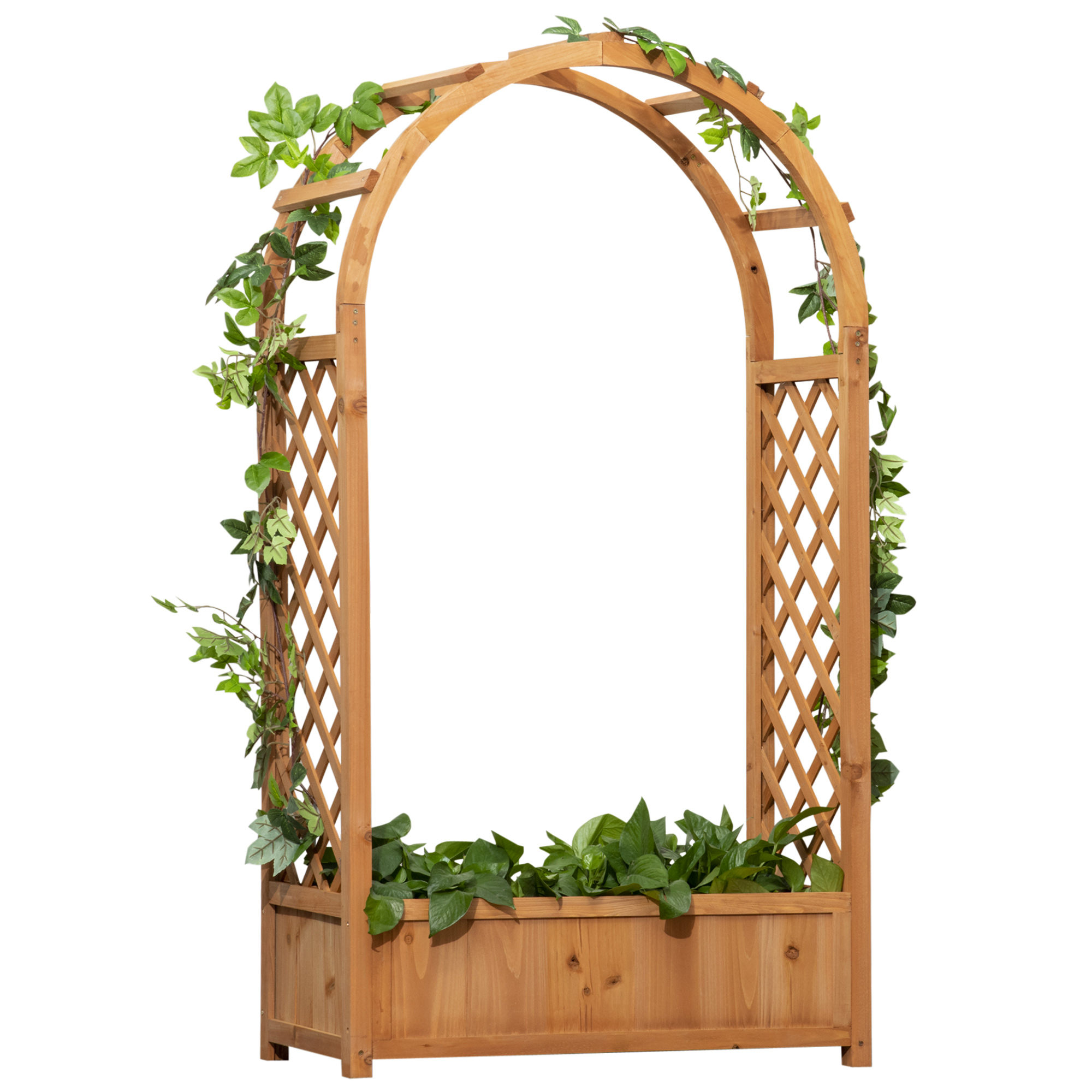 Outsunny Fioriera da Esterno a Fondo Cavo in Legno di Abete Marrone con Arco Decorativo e Grate per Piante Rampicanti, 83x36x152 cm Aosom