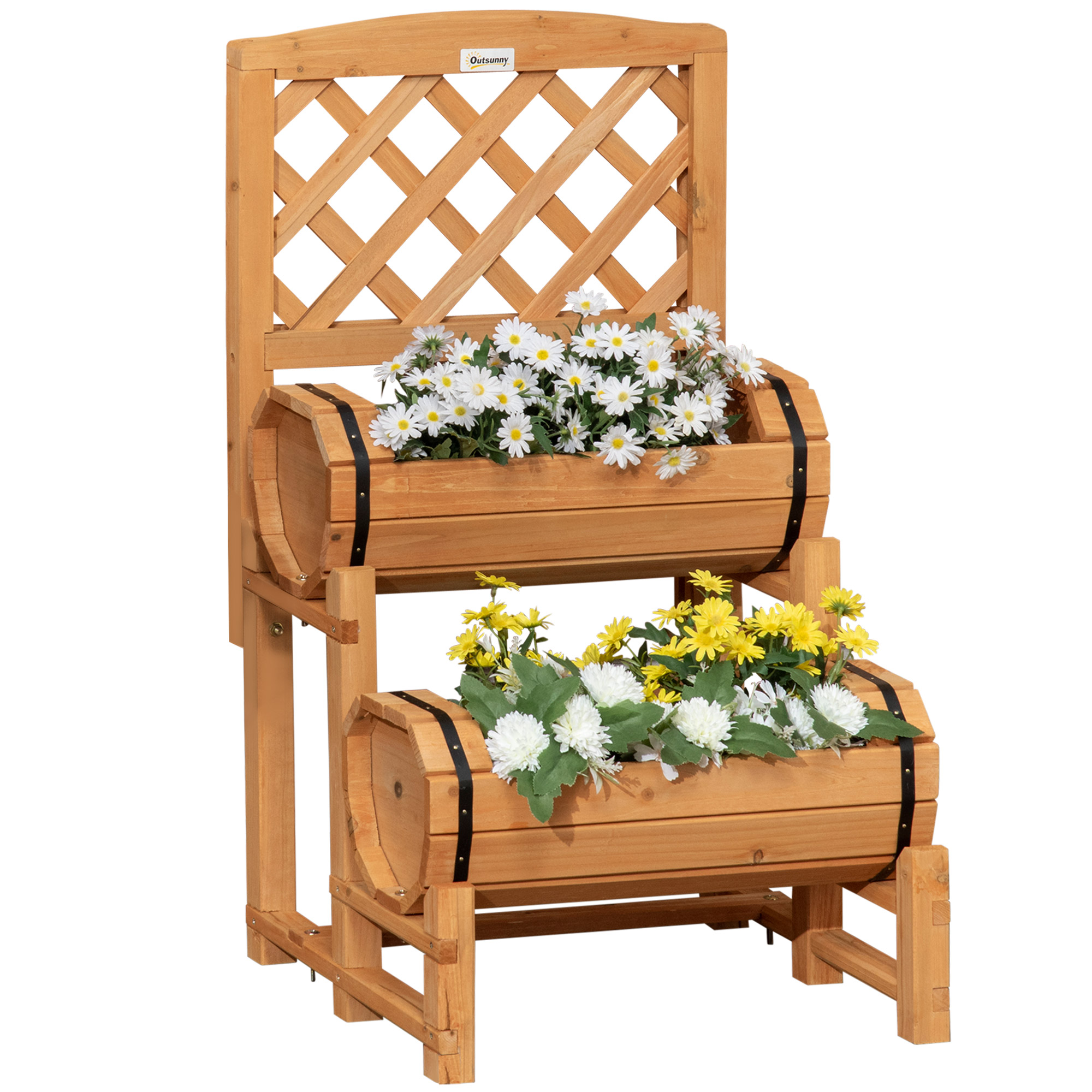 Outsunny Fioriera da Esterno a Mezza Botte in Legno d'Abete con Design Verticale Rialzato, 45x45x80 cm Aosom