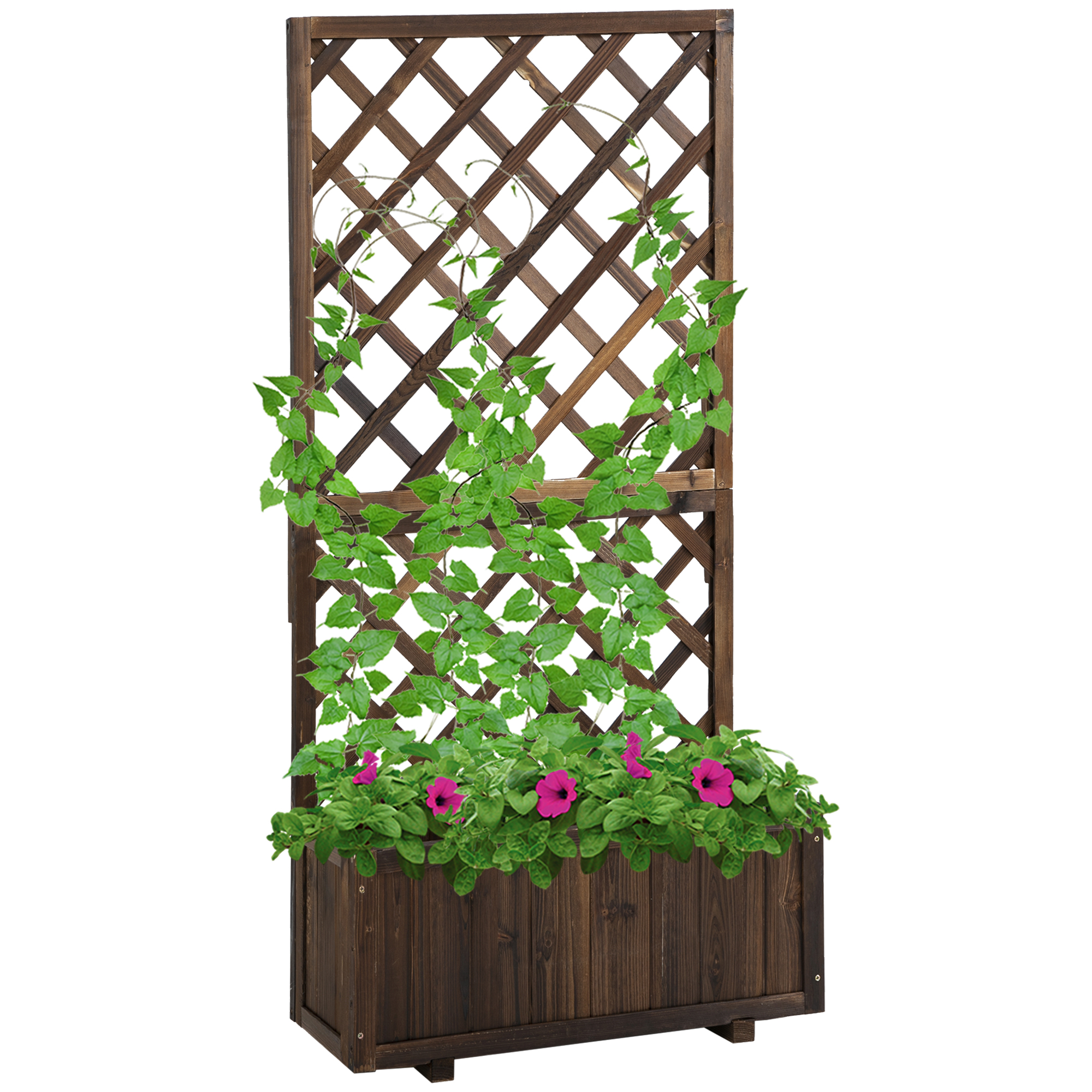Outsunny Fioriera da Esterno con Grigliato per Rampicanti e Vaso, in Legno di Abete, 72.5x31.5x149.5 cm Aosom