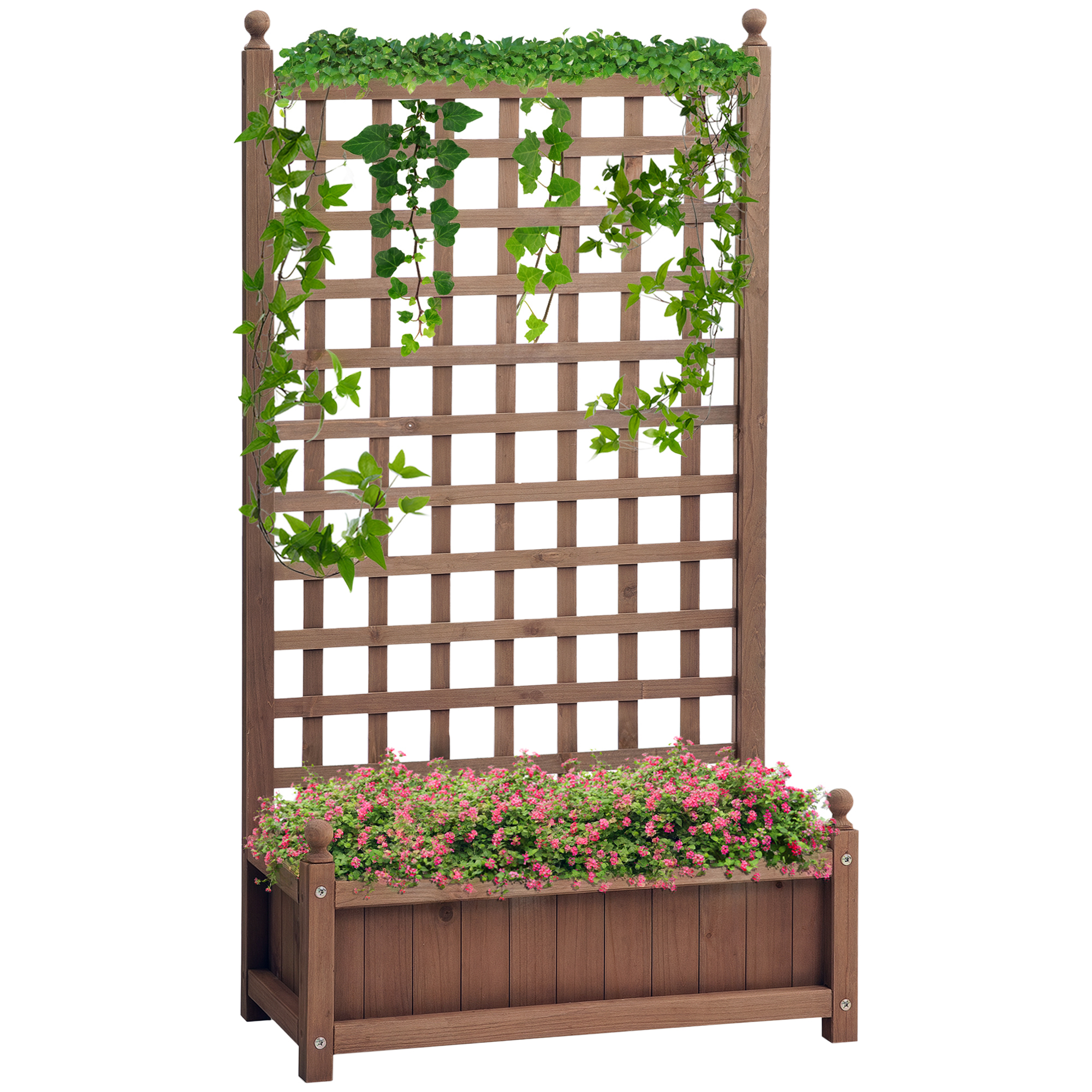 Outsunny Fioriera da Esterno in Legno con Grigliato per Piante Rampicanti, 64x28x120cm, Marrone Outsunny Fioriera da Esterno in Legno con Grigliato per Piante Rampicanti, 64x28x120cm, Marrone