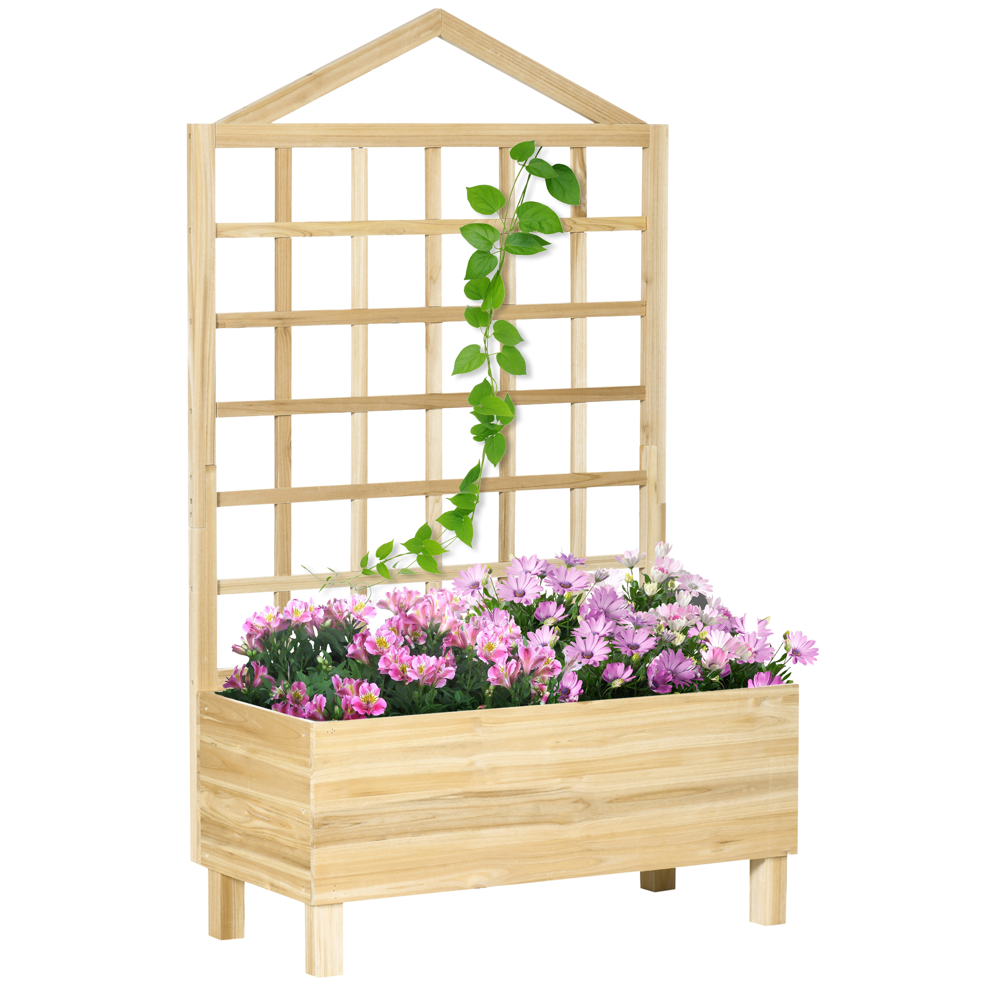 Outsunny Fioriera da Esterno in Legno di Abete con Grigliato e Fori di Drenaggio, 90x43x150 cm Aosom Outsunny Fioriera da Esterno in Legno di Abete con Grigliato e Fori di Drenaggio, 90x43x150 cm Aosom
