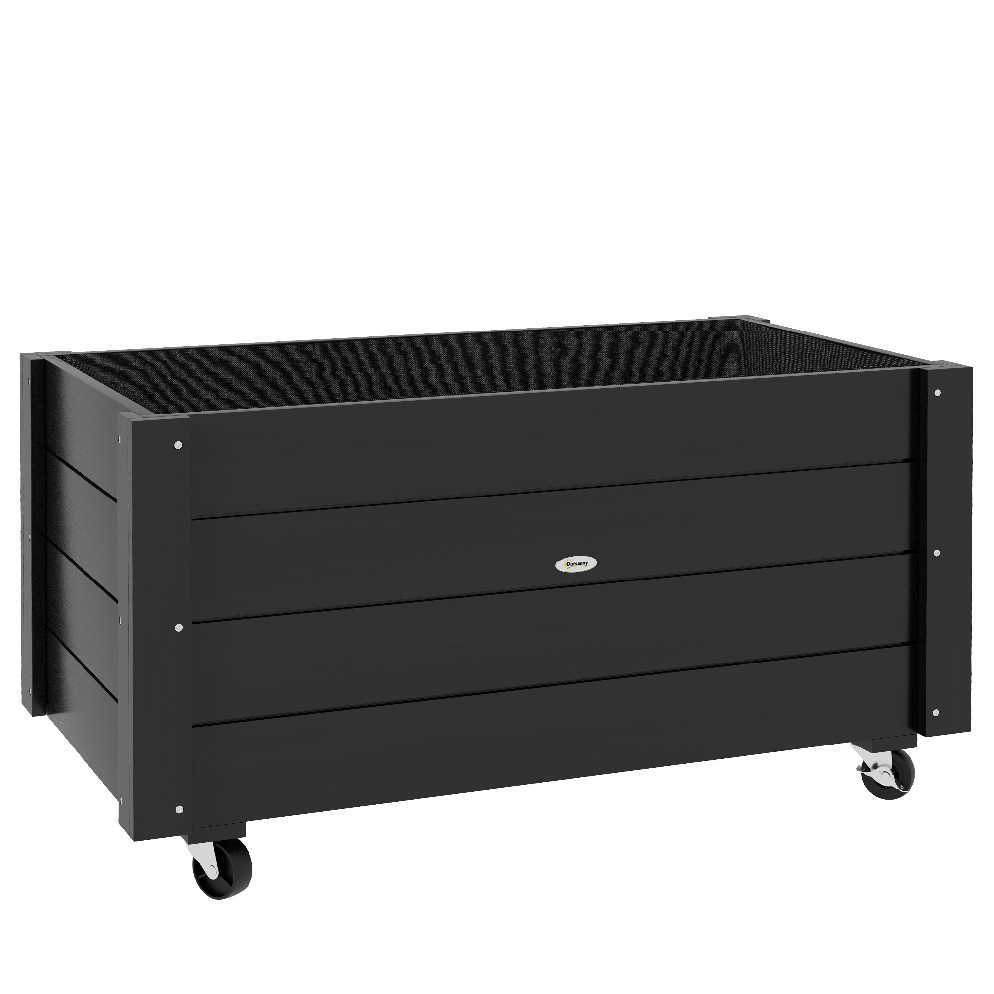 Outsunny Fioriera da Giardino con Foro di Drenaggio e Rotelle, in Legno di Abete, 89x48x47 cm, Nera Aosom