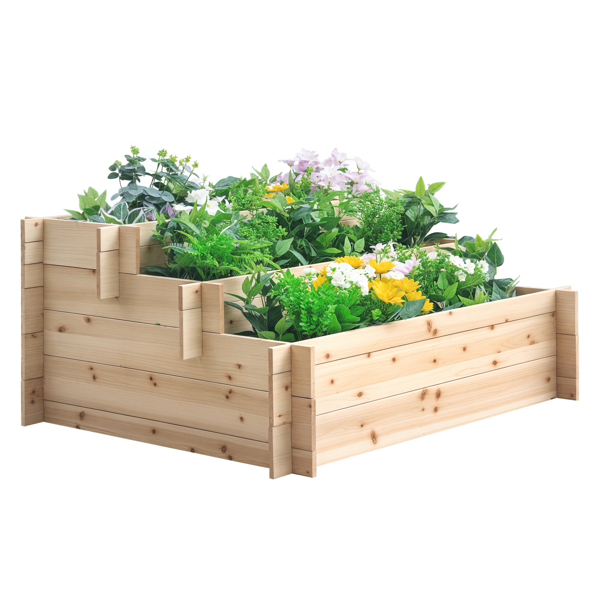 Outsunny Fioriera da Giardino in Legno a 3 Livelli, Letto per Orto Rialzato da Esterno, Fiori, Ortaggi e Piante Aromatiche, 120x100x54cm Aosom