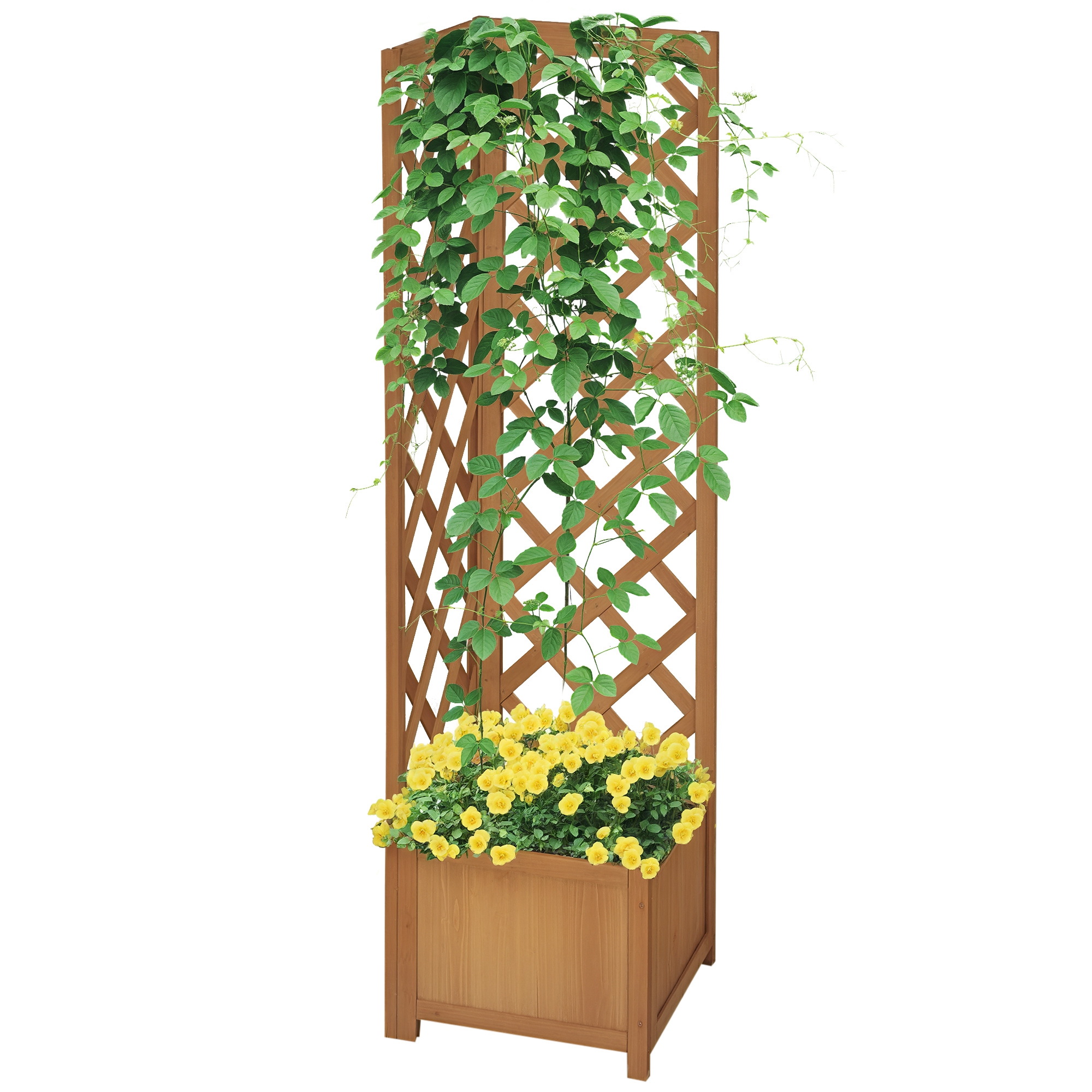 Outsunny Fioriera da Giardino in Legno di Abete Marrone con Grigliato per Piante Rampicanti, Design Elegante, 40x40x145 cm Aosom
