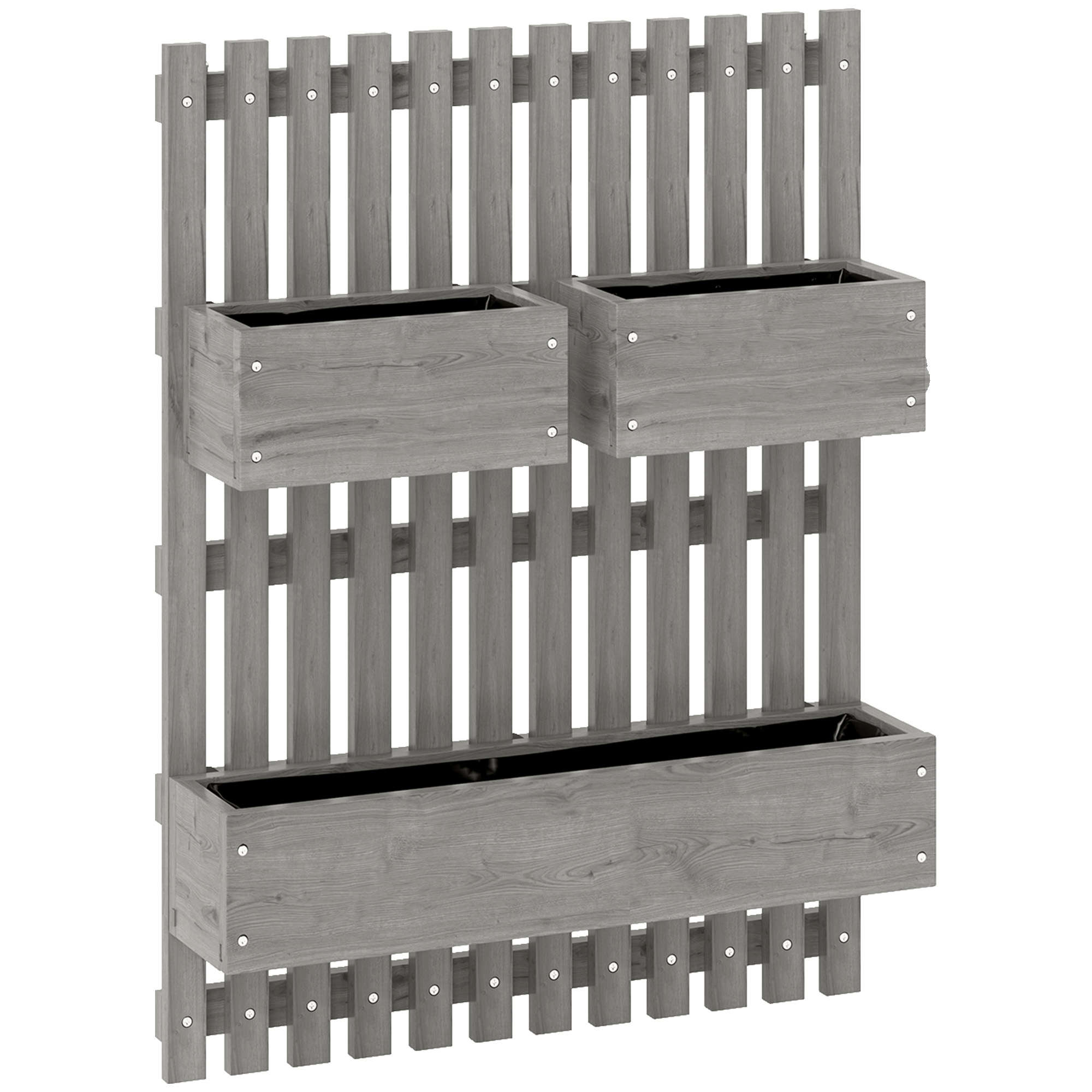 Outsunny Fioriera da parete orto con 3 vasche in legno massello rimovibili, tessuto non tessuto, 60 x 16 x 80 cm grigio Aosom Italy