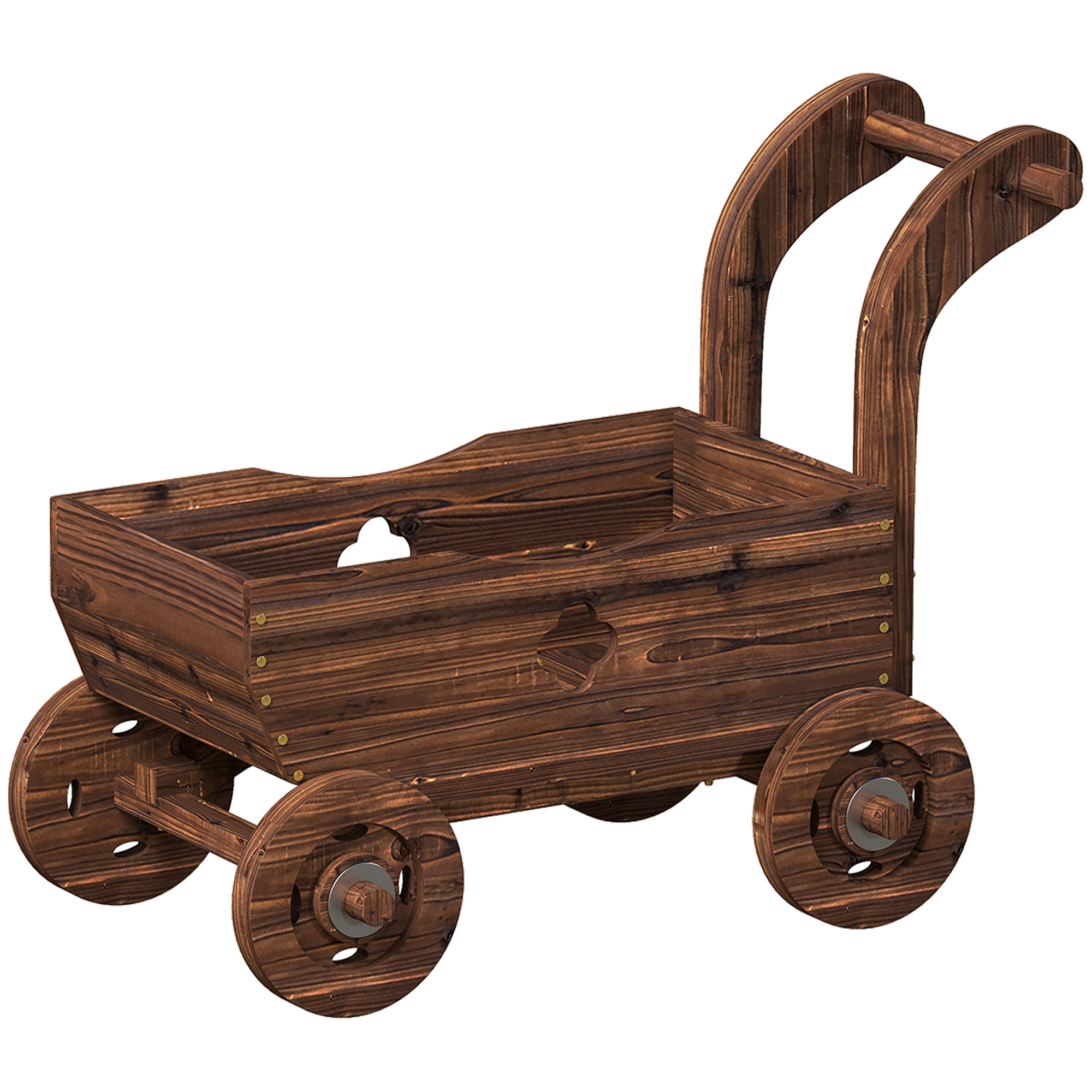Outsunny Fioriera in Legno a Carretto con 4 Ruote, Maniglia e Fori di Drenaggio, 68x38x52 cm, Legno Aosom Italy