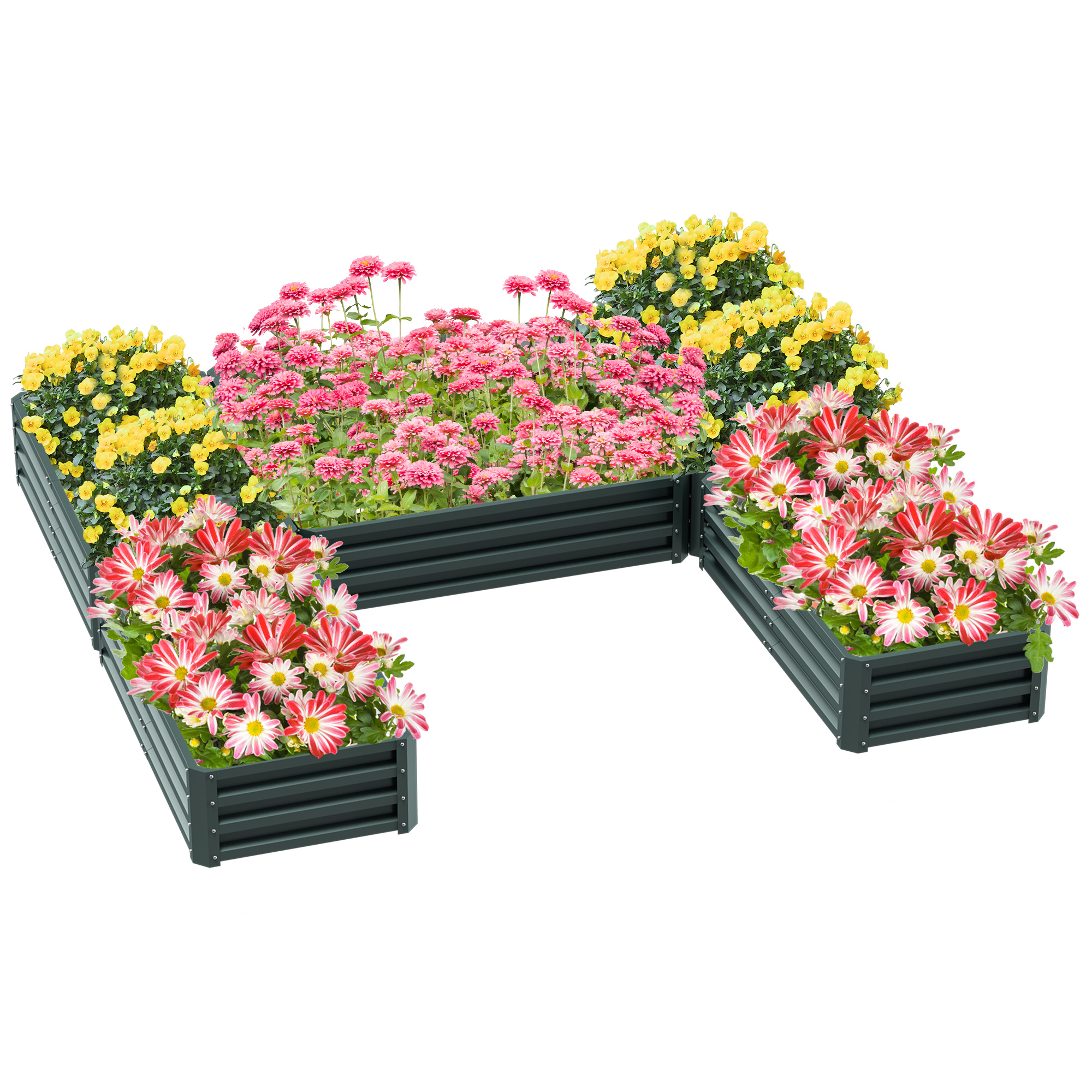Outsunny Fioriera quadrata da giardino in acciaio modulare set di 5 fioriere per verdure, piante, fiori, verde Outsunny Fioriera quadrata da giardino in acciaio modulare set di 5 fioriere per verdure, piante, fiori, verde