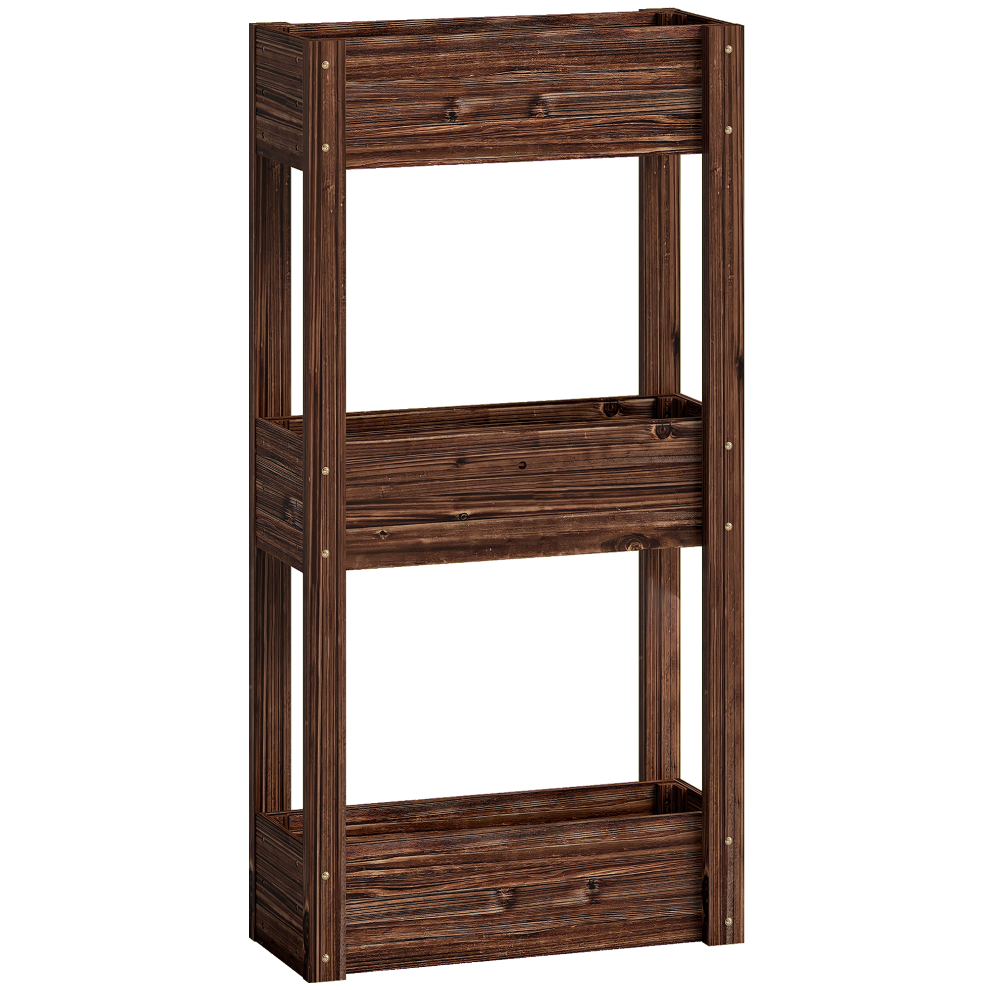 Outsunny Fioriera rialzata 3 livelli con drenaggio e fodera, 60x25x120 cm, Marrone Aosom Italy