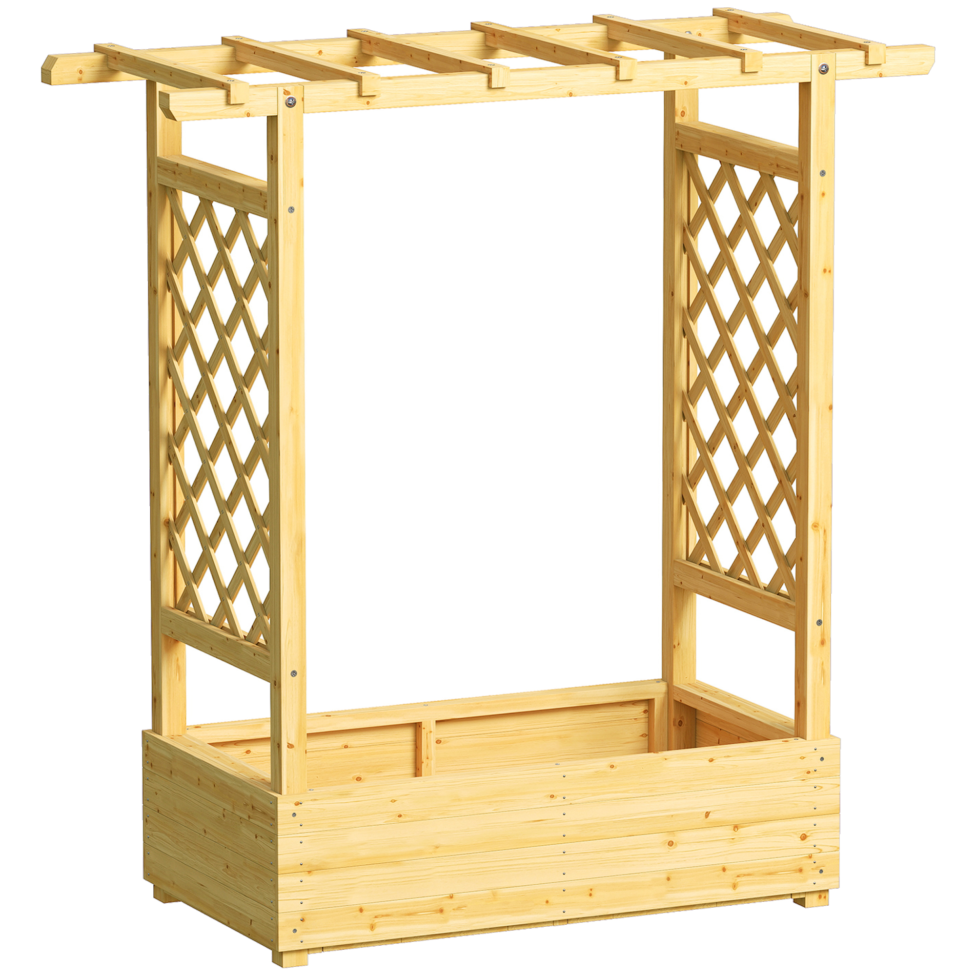 Outsunny Fioriera rialzata con graticcio laterale e superiore, vaso da fiori, fori di drenaggio, 110x44x113 cm, legno naturale Aosom Italy