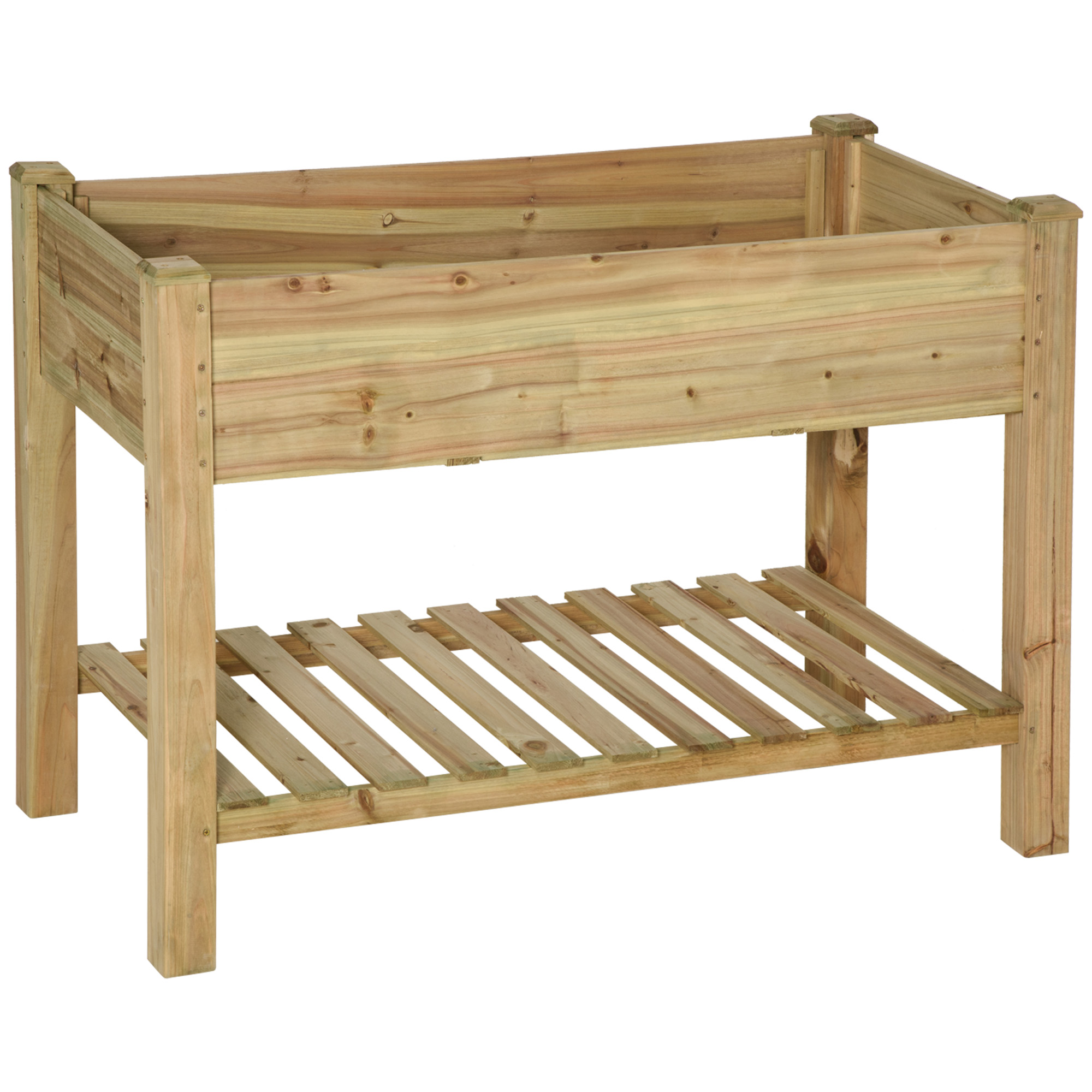 Outsunny Fioriera rialzata con Ripiano di Stoccaggio in Legno, Aiuola quadrata su piedi rialzata, 113 x 56 x 84 cm, legno naturale Aosom Italy