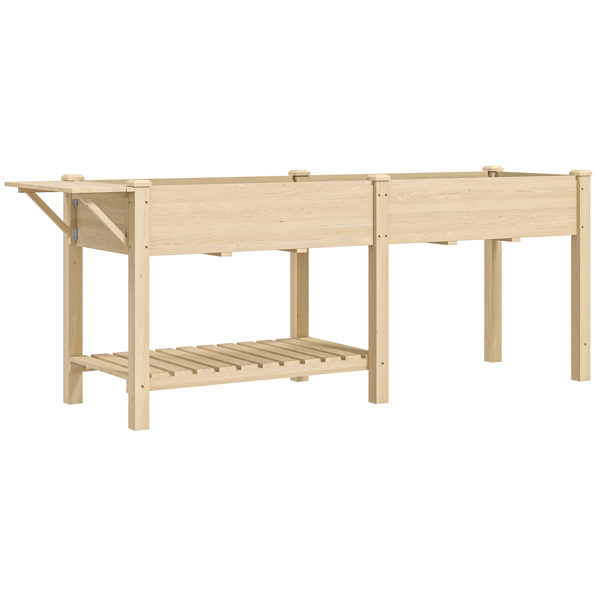 Outsunny Fioriera Rialzata con Tavolino Laterale e Ripiano Porta Attrezzi Inferiore, in Legno di Abete, 207x59x78 cm
