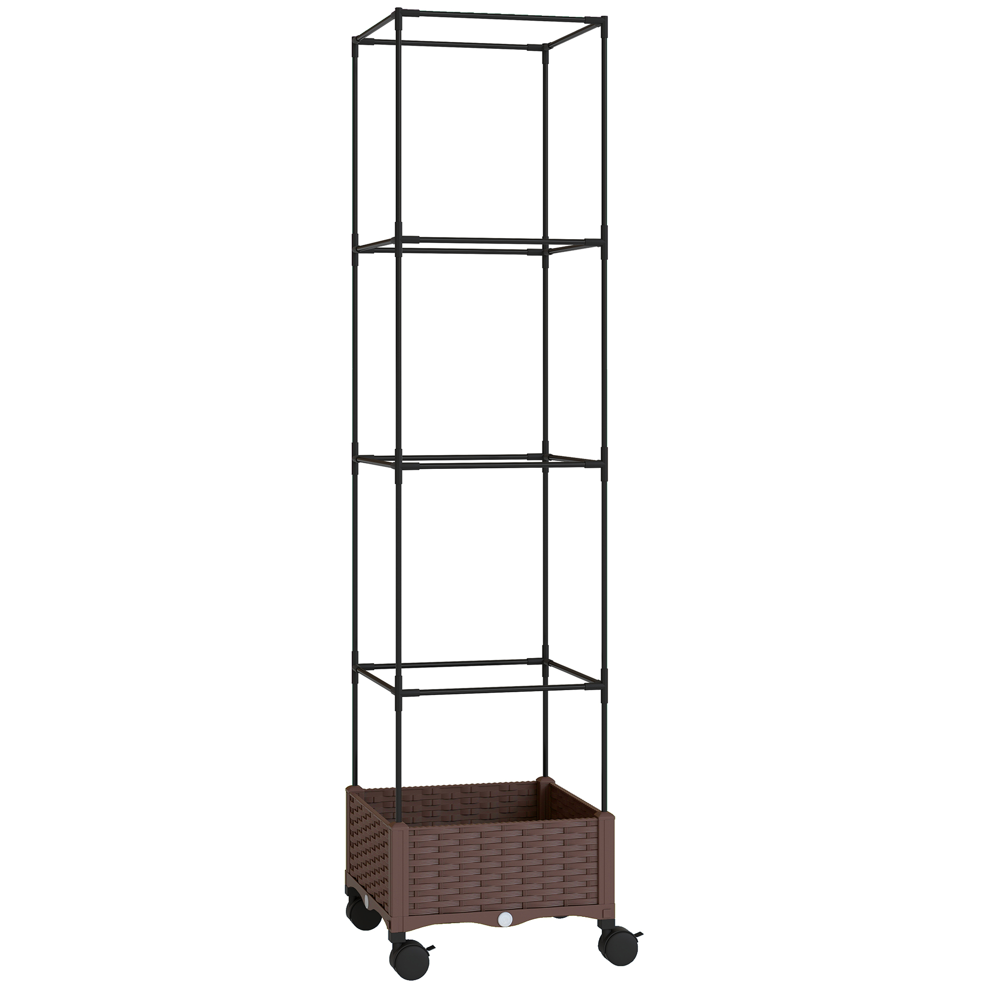 Outsunny Fioriera Rialzata con Traliccio 20L, Letto per Orto Rialzato da Esterno con Ruote Bloccabili, Sistema di Autoirrigazione, Fori di Drenaggio per Piante Rampicanti, Verdure e Fiori, Marrone Aosom Italy