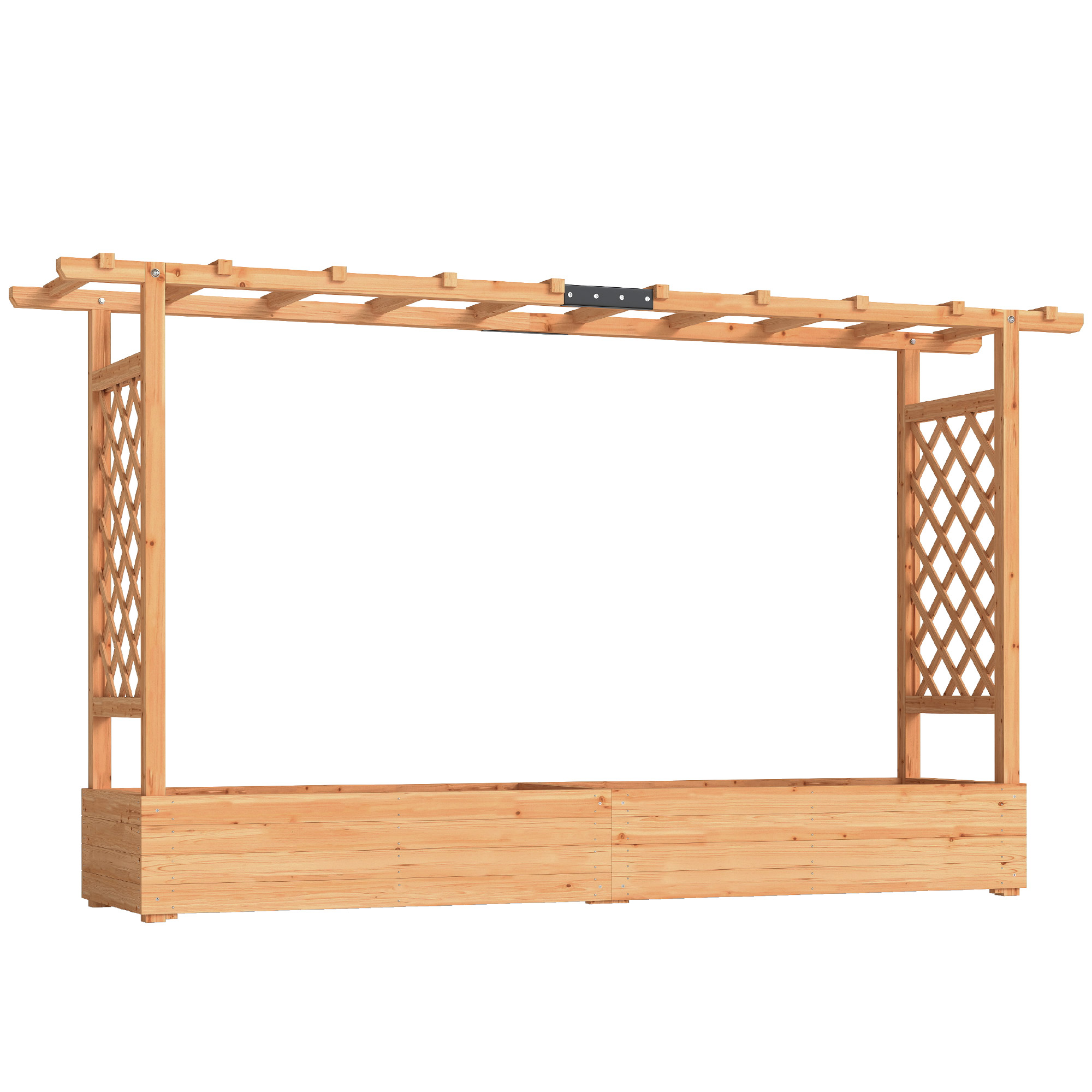 Outsunny Fioriera rialzata con traliccio laterale e superiore, vaso da fiori fori di drenaggio, 200x44x113,5cm, legno naturale Aosom Italy