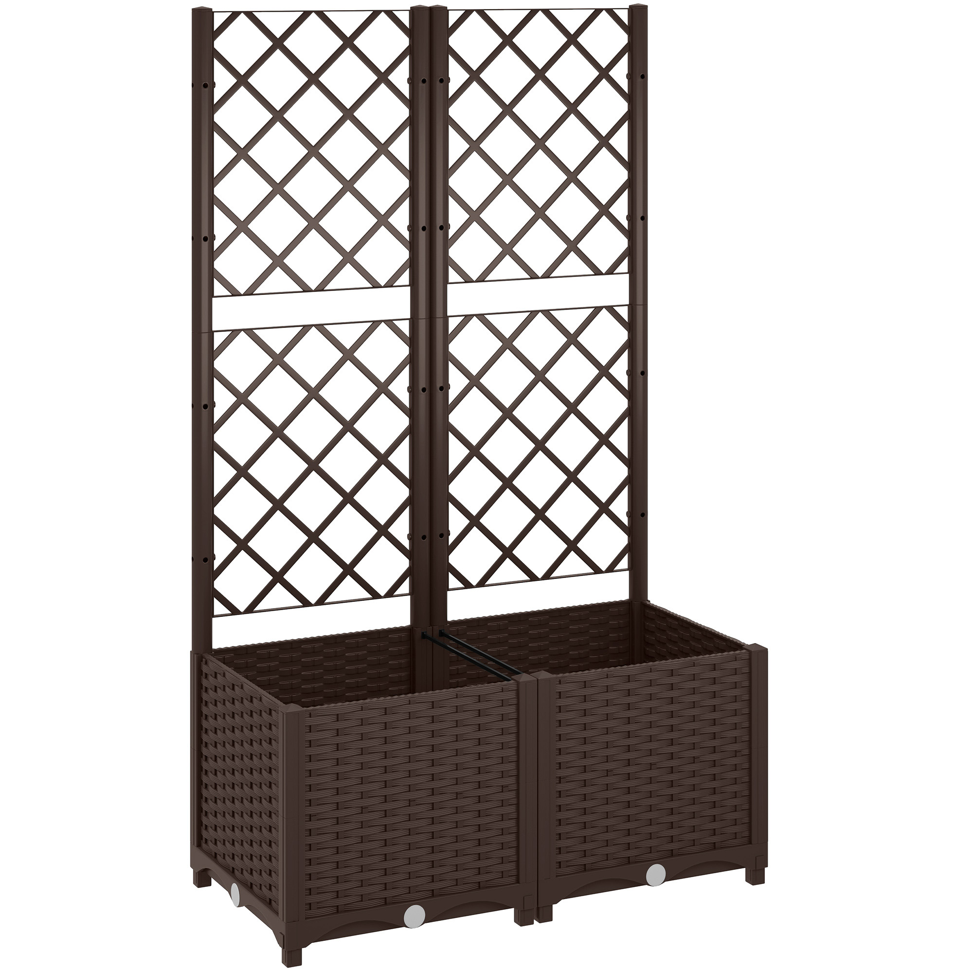 Outsunny Fioriera Rialzata con Traliccio per Rampicanti e 8 Fori di Drenaggio in PP, 80x40x135 cm, Marrone