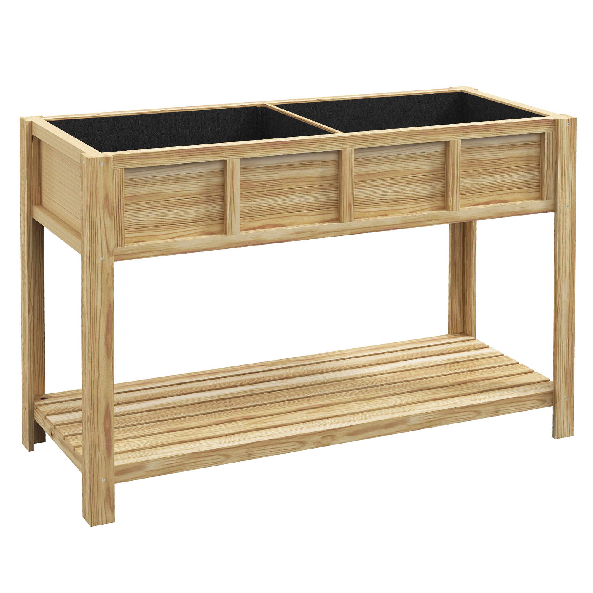 Outsunny Fioriera Rialzata in Legno con Ripiano Inferiore, Divisorio, Fori di Drenaggio, 115x46x75 cm, Color Legno Aosom Italy