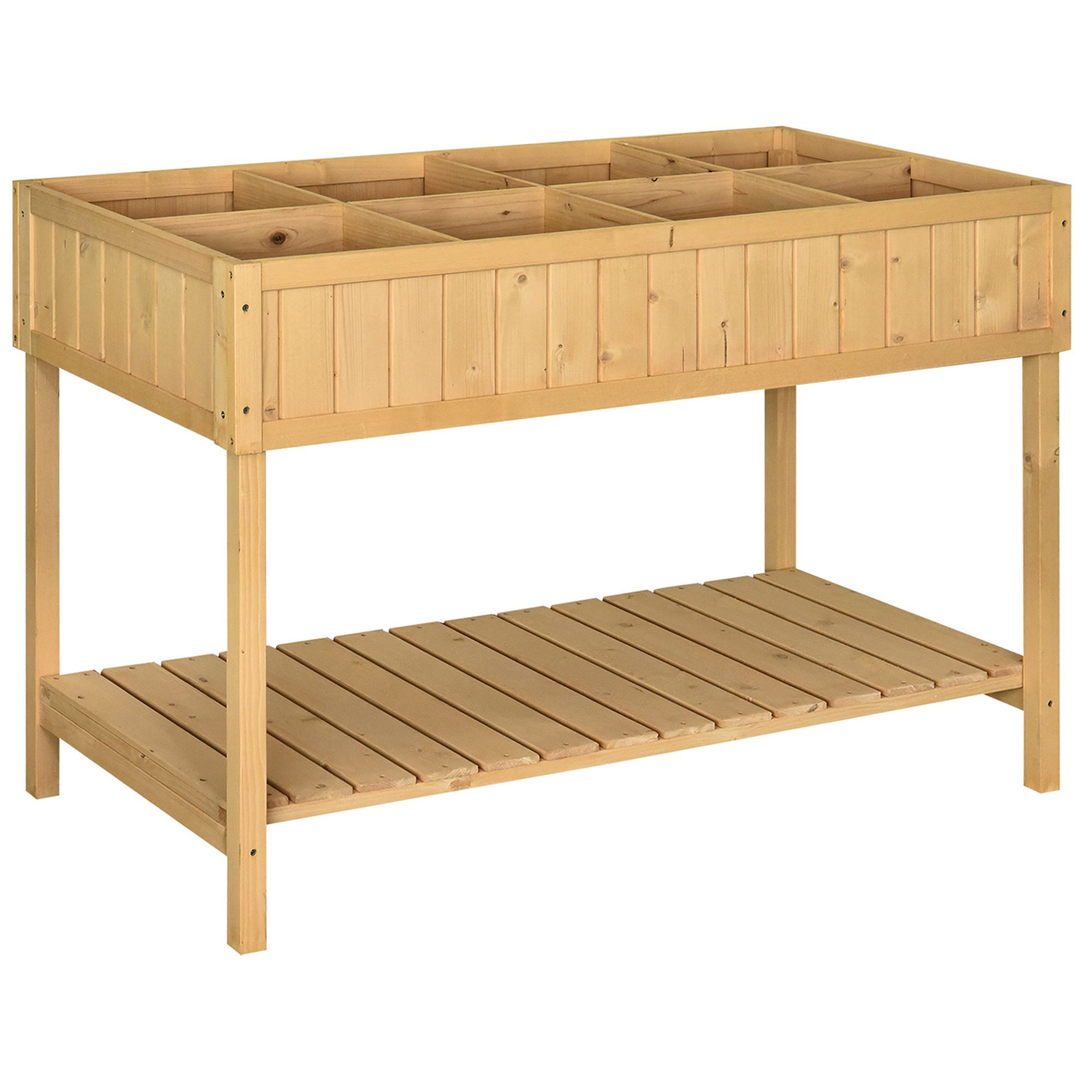 Outsunny Fioriera su Piedi carré Orto con ripiano dim. 110L x 46l x 76H cm 8 Compartimenti & Inserti per l'irrigazione Legno di Abete