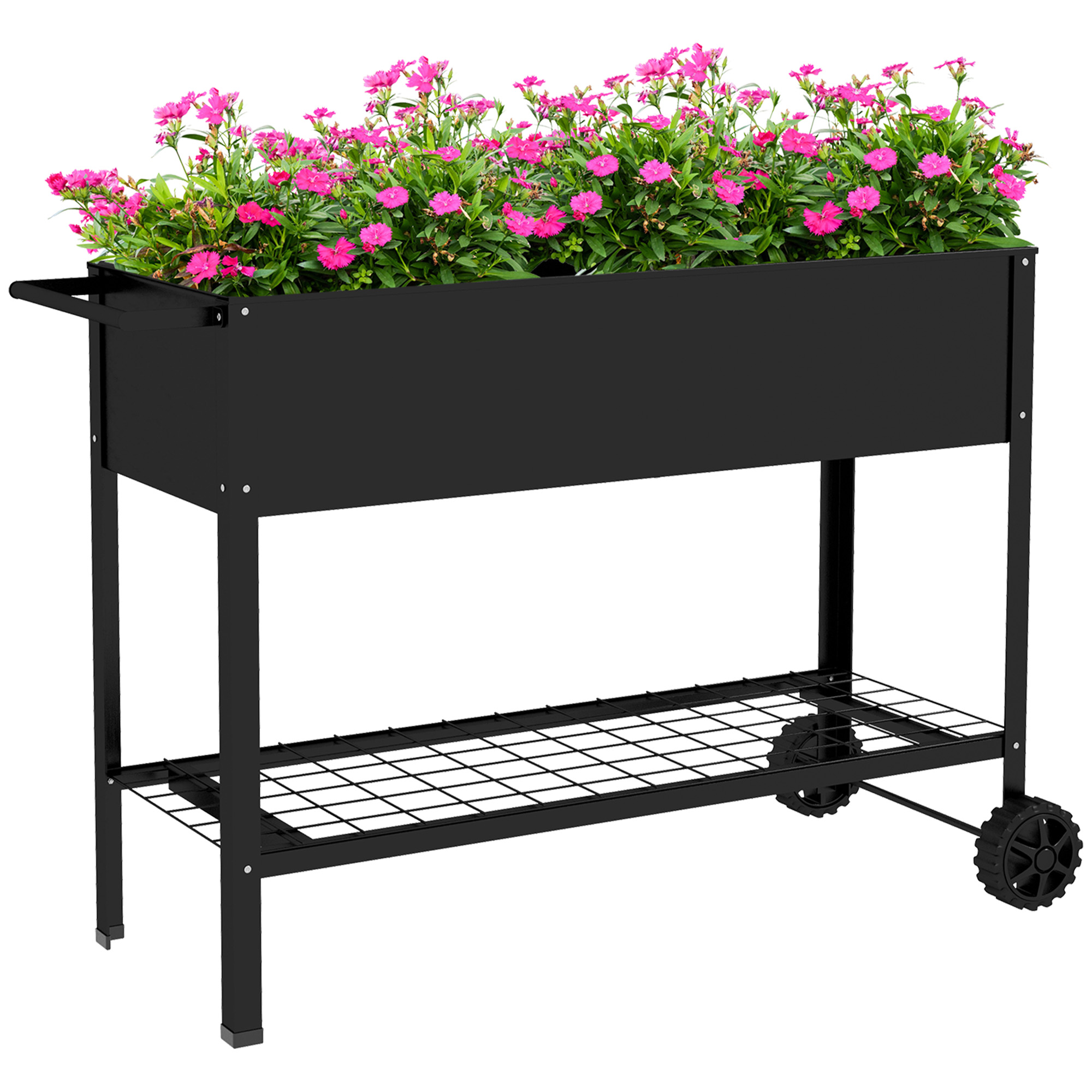 Outsunny Fioriera su Piedi Orto dim. 104L x 39l x 80H cm mensola 2 Ruote + Inserto di irrigazione metallo Nero