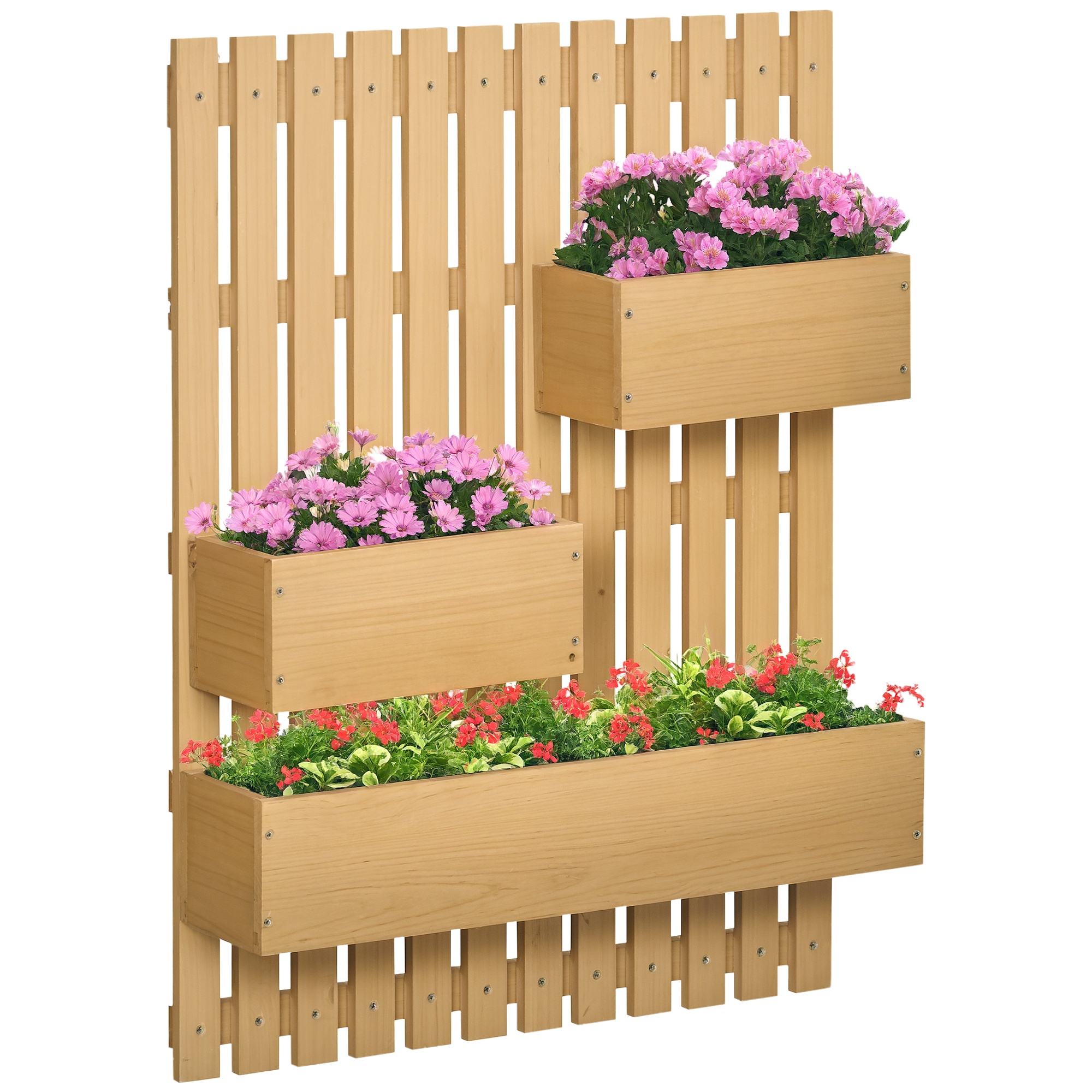 Outsunny Fioriera Verticale a doghe da Esterno con 3 Vasi Rimovibili in Legno, 60x16x80cm, Color legno Aosom Italy Outsunny Fioriera Verticale a doghe da Esterno con 3 Vasi Rimovibili in Legno, 60x16x80cm, Color legno Aosom Italy