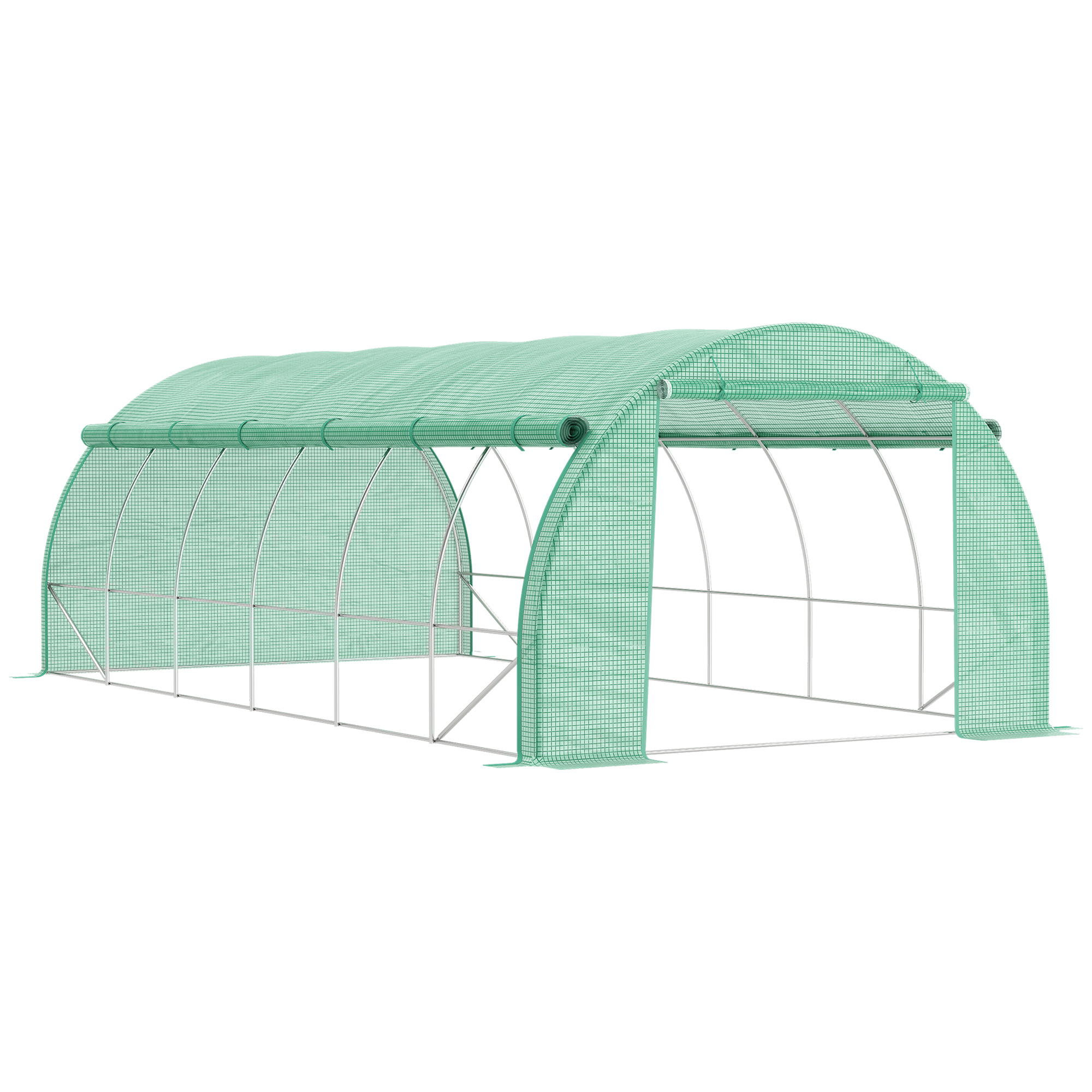 Outsunny Foliengewächshaus Polytunnel 6 x 3 x 2 m serra calpestabile con coperture arrotolabili Folientunnel Serra Protezione UV Telaio in acciaio zincato Verde