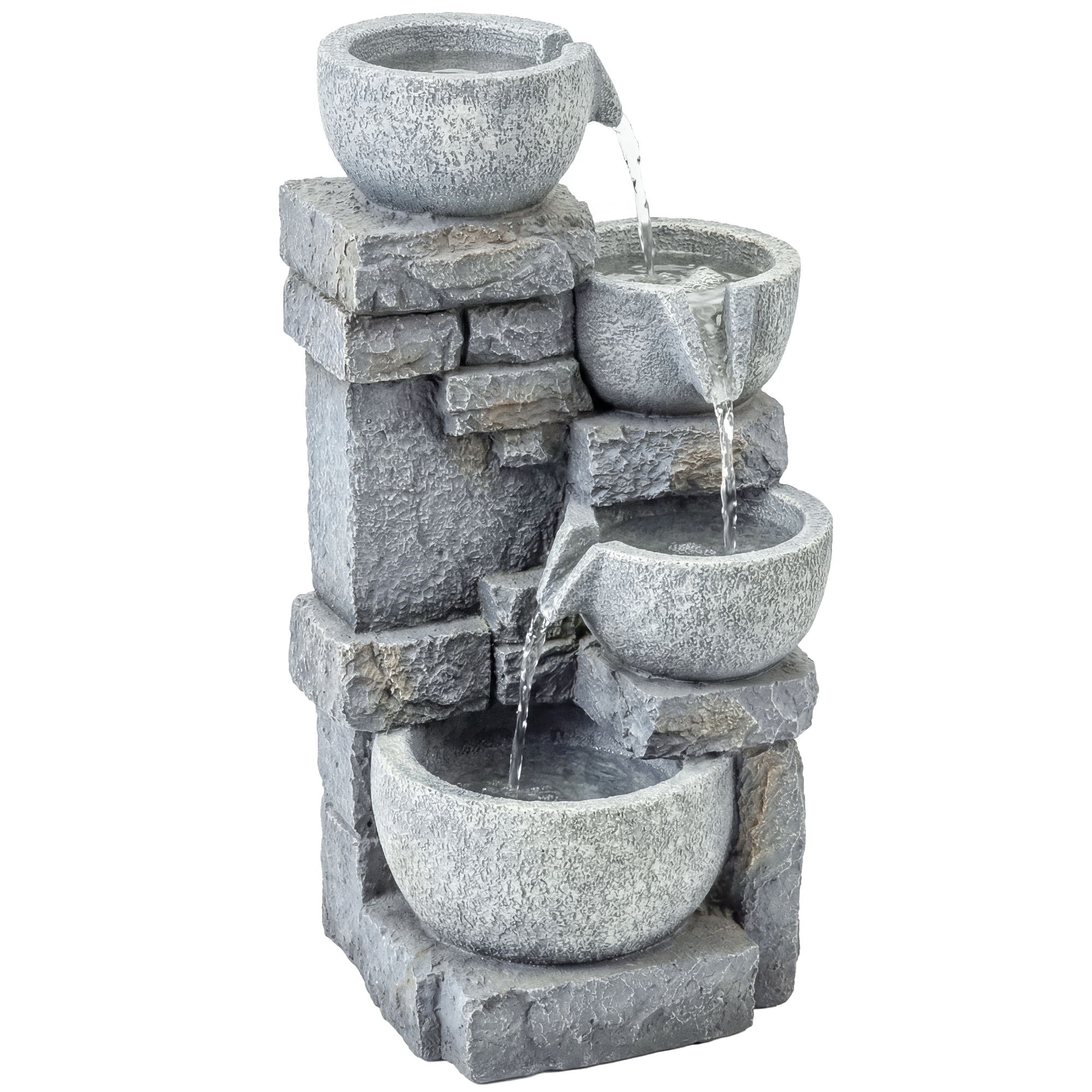 Outsunny Fontana da Giardino con Illuminazione LED Pompa Fontana Decorativa a Cascata 4 Livelli Flusso Regolabile Grigio Aosom Italy