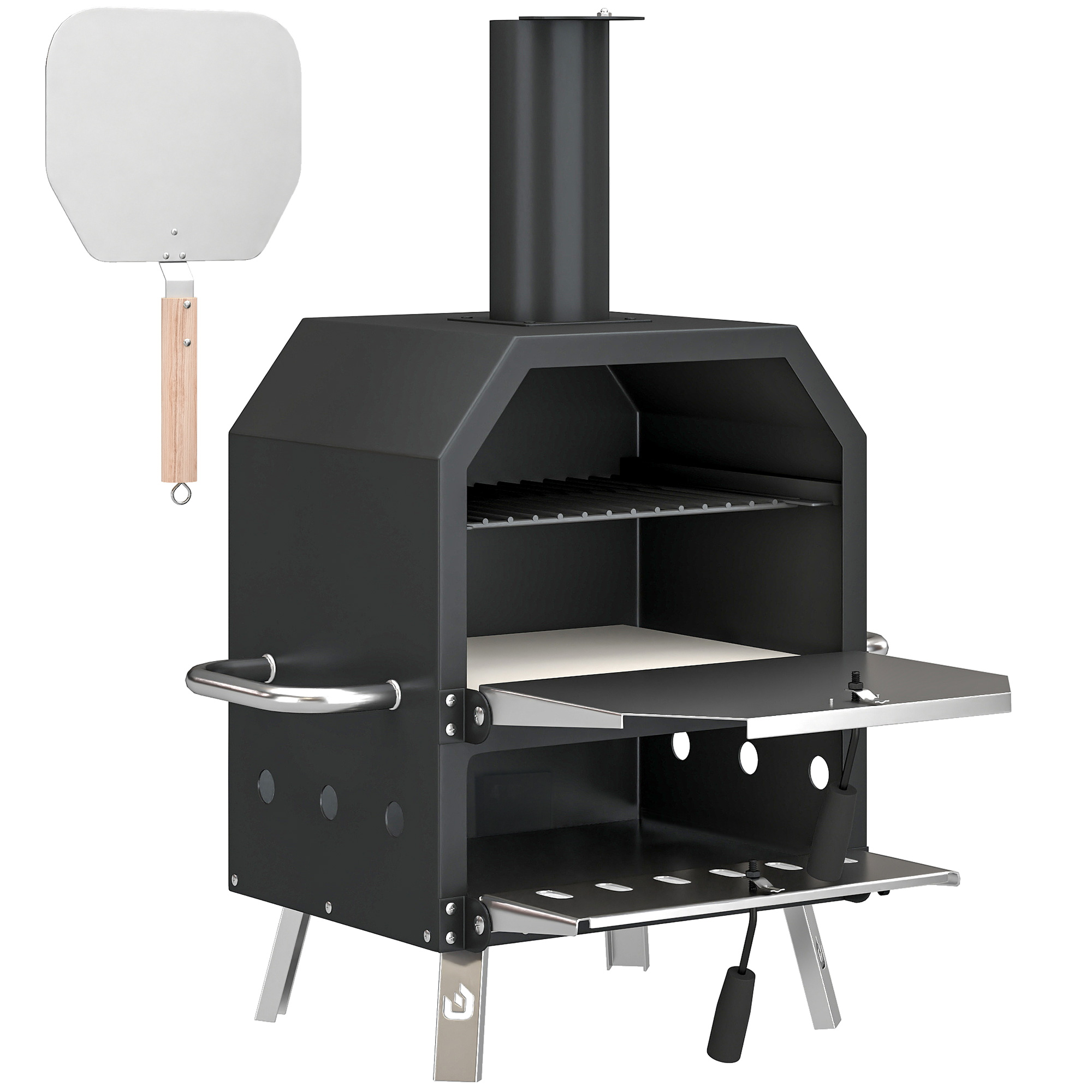 Outsunny Forno per pizza da esterno Forno a legna in acciaio inox a 2 livelli con pietra per pizza spessa 1 cm Gambe pieghevoli Aosom Italy