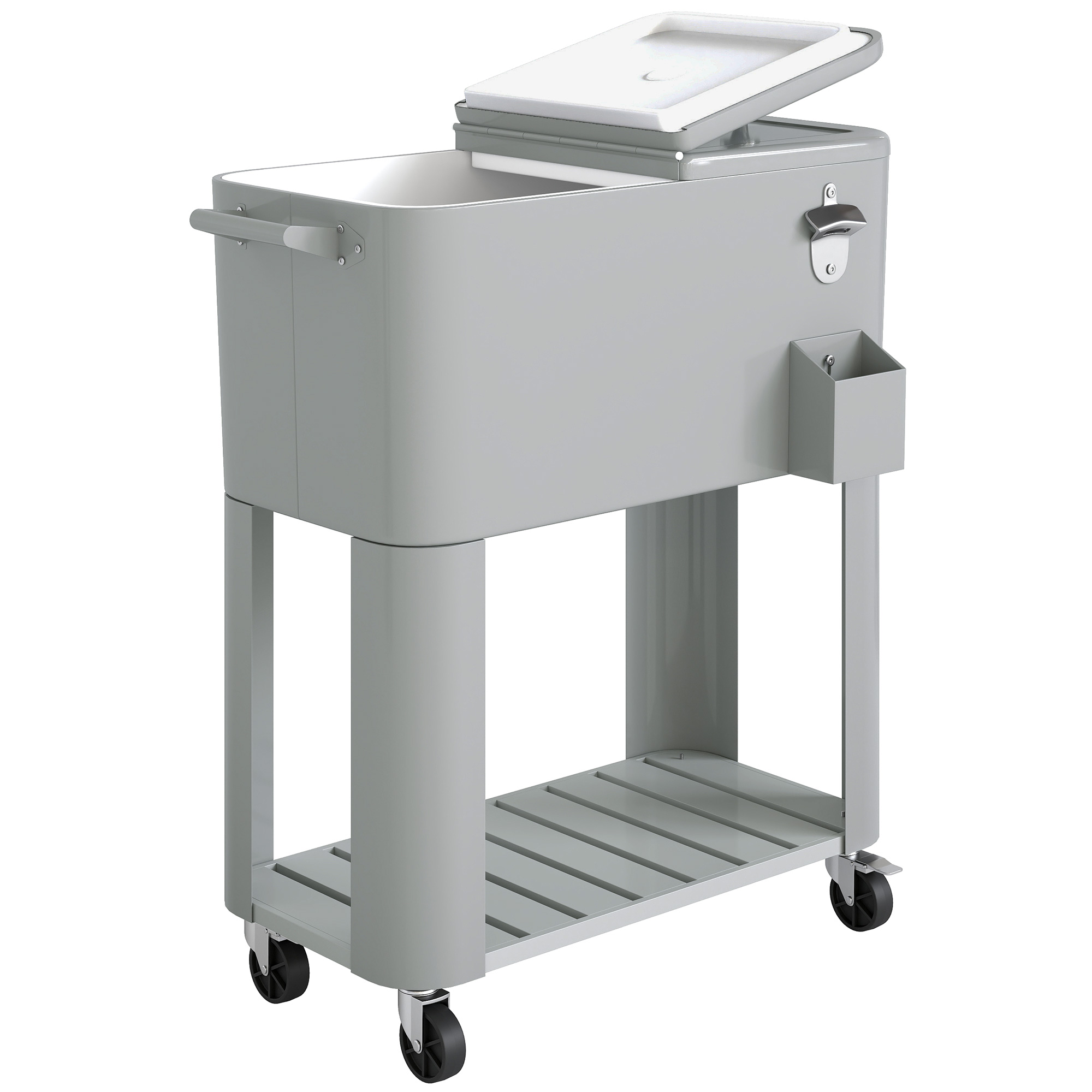Outsunny Frigo Portatile 76L con Ruote, Ripiano e Apribottiglie, in Plastica, Metallo e Acciaio, 92x39x81 cm, Argento Aosom Italy