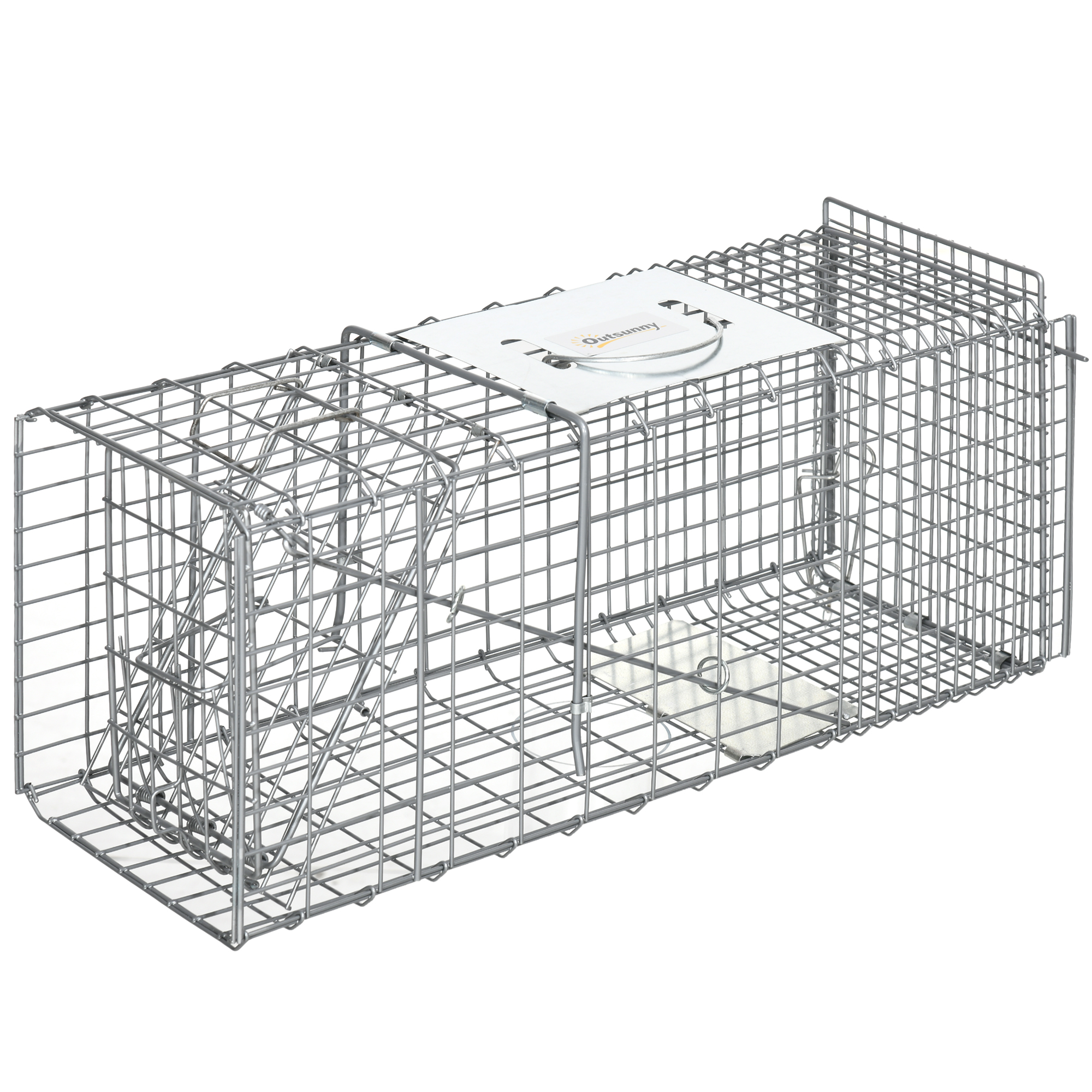 Outsunny Gabbia Trappola per Animali Vivi Pieghevole in Acciaio, 66x24x30.5 cm, Argento Aosom