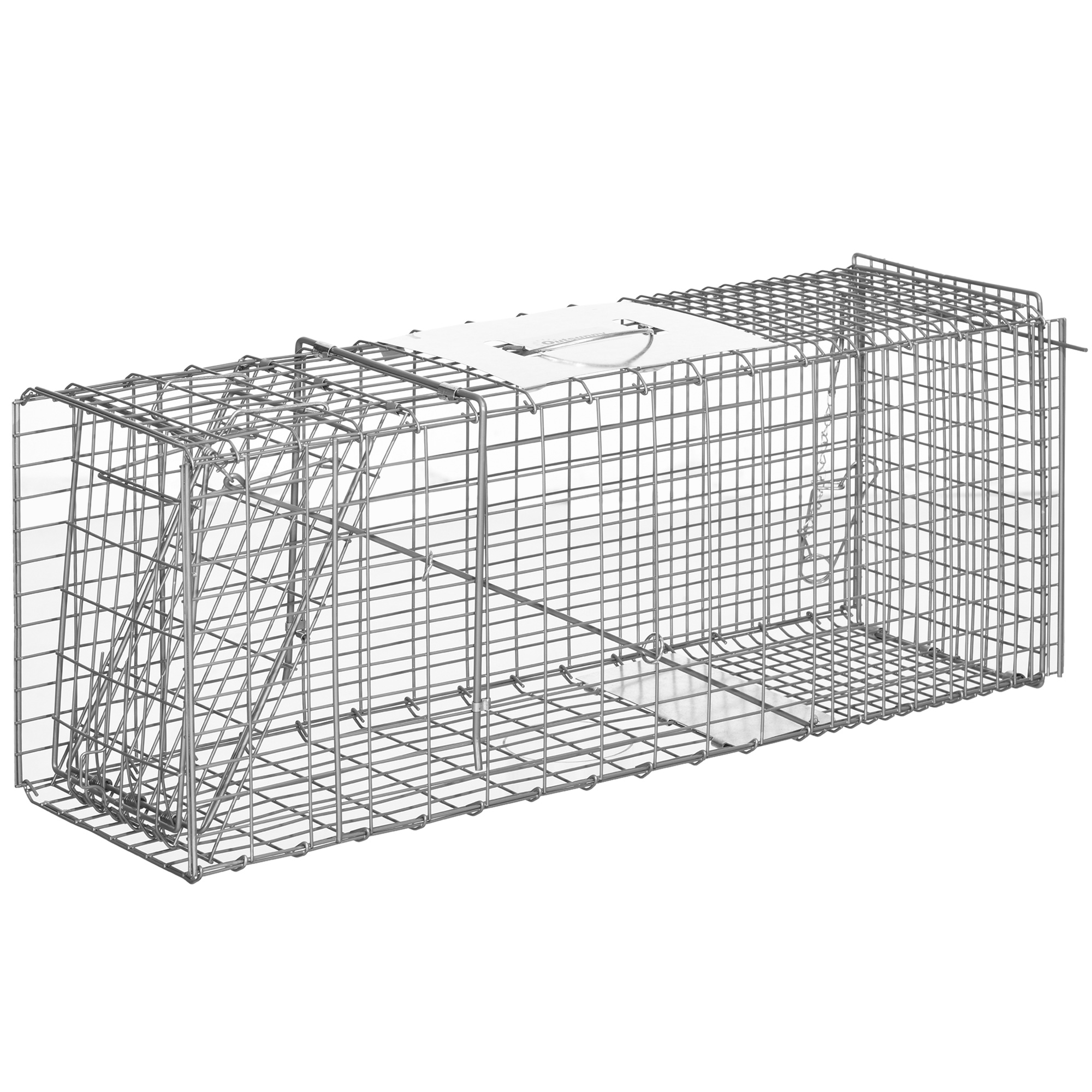 Outsunny Gabbia Trappola per Animali Vivi Pieghevole in Acciaio, 81x26x34.5cm, Argento Aosom