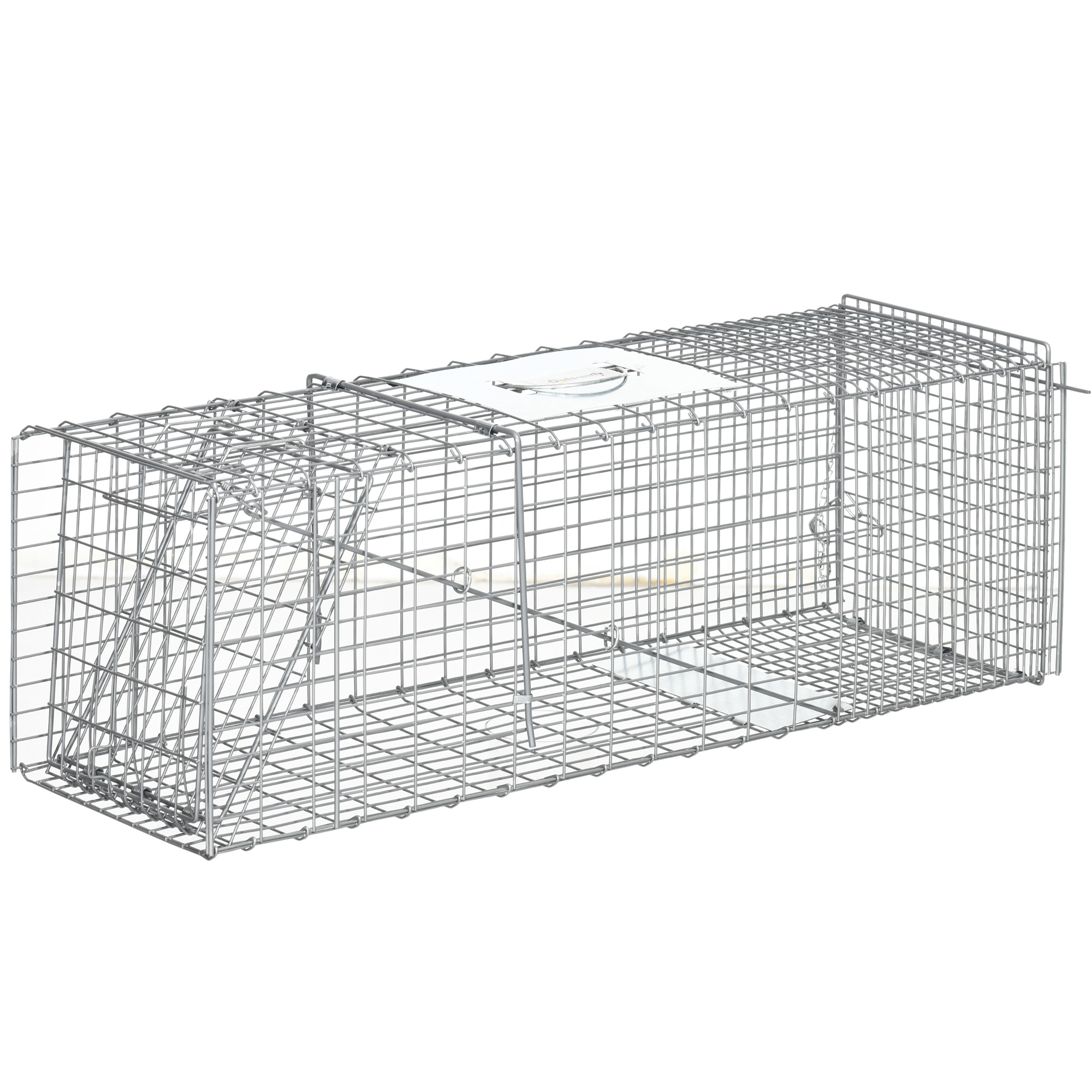Outsunny Gabbia Trappola per Animali Vivi Pieghevole in Acciaio, 93x31x34.5cm, Argento Aosom