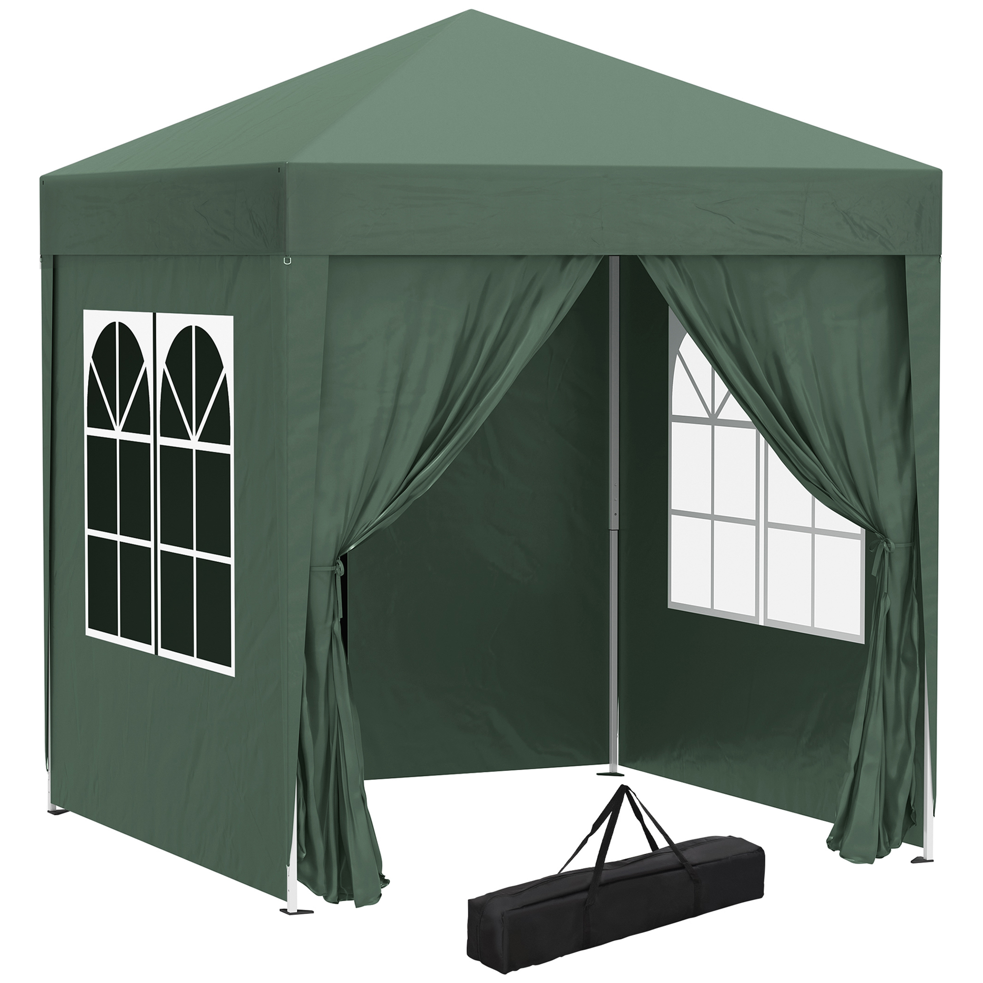 Outsunny Gazebo 2x2m Pieghevole con 4 Pareti Rimovibili e Borsa da Trasporto, in Metallo e Poliestere, Verde Aosom Italy