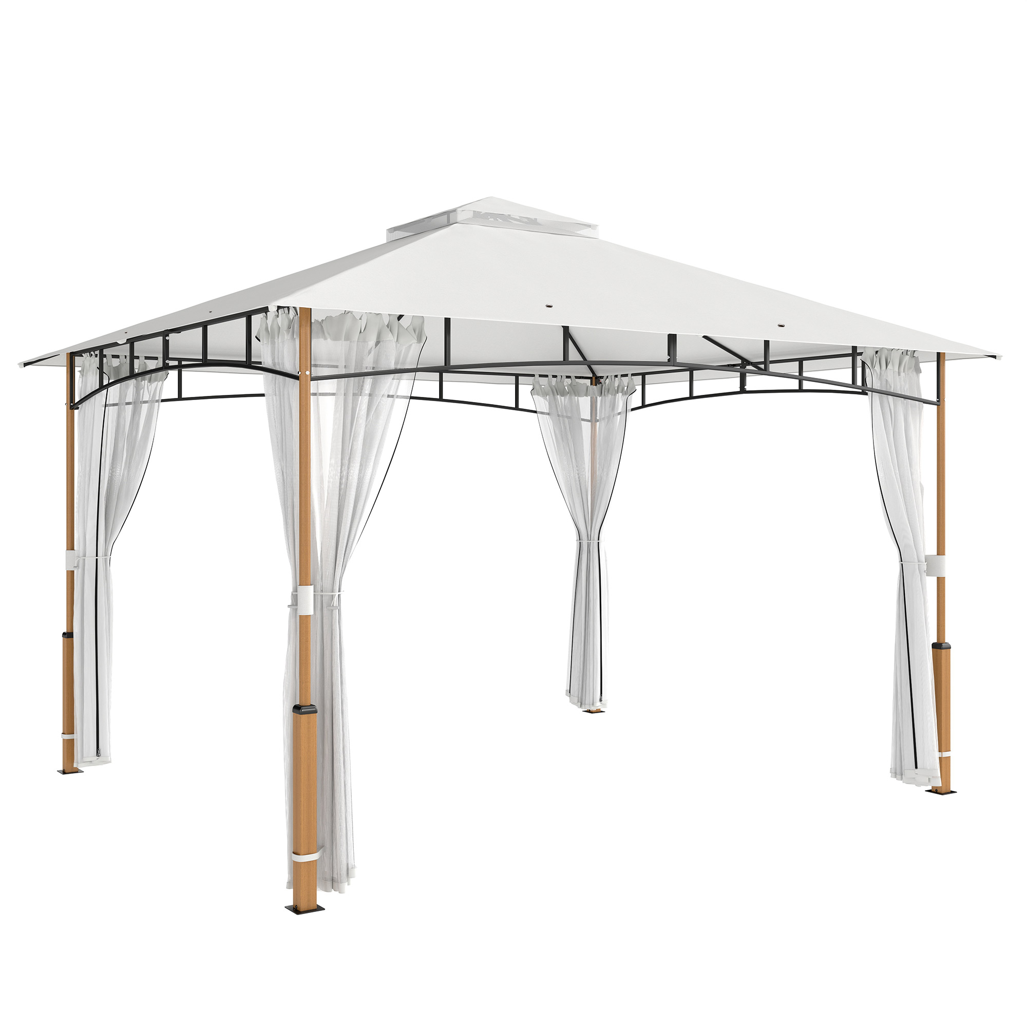 Outsunny Gazebo 3 x 3,6 m, Tetto Doppio UPF50+ con Rete, Crema Aosom Italy Outsunny Gazebo 3 x 3,6 m, Tetto Doppio UPF50+ con Rete, Crema Aosom Italy