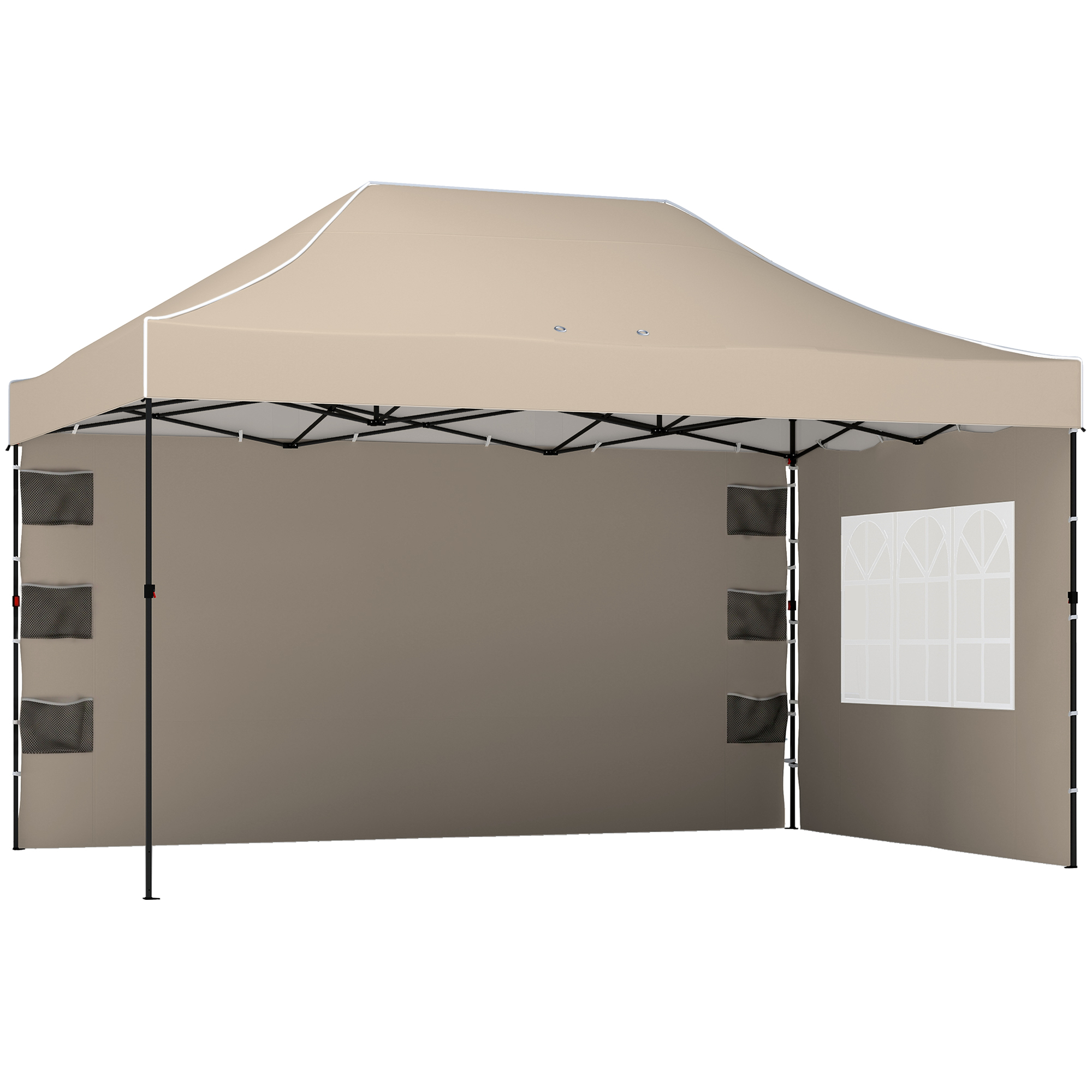 Outsunny Gazebo 3x4.3m, UPF50+ Tetto, Pareti, Borsa Ruote, Tenda Giardino, Marrone Sabbia Aosom Italy