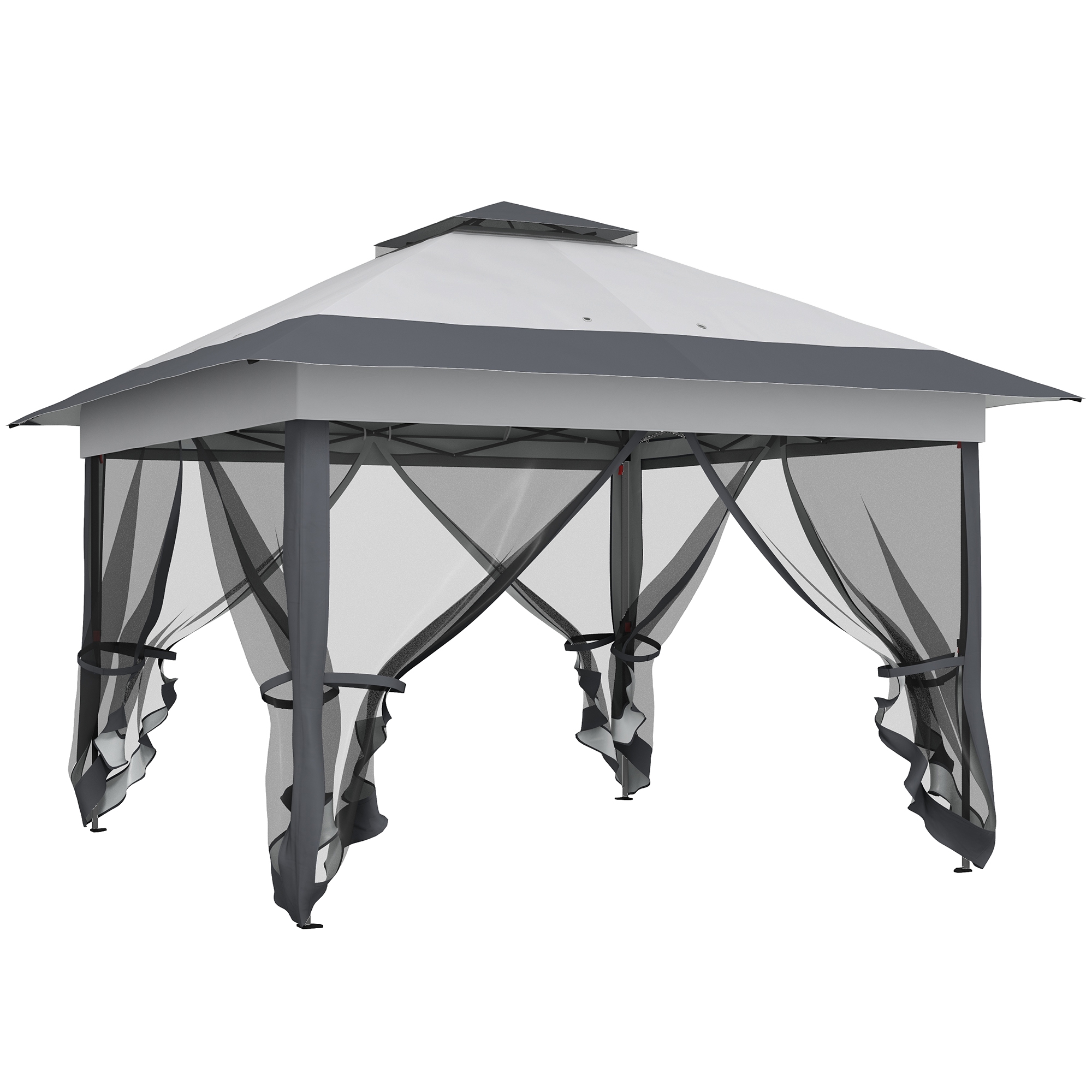 Outsunny Gazebo da Esterno 3.6x3.6m in Acciaio e Tessuto Oxford Anti-UV con Zanzariere e Altezza Regolabile, Gazebo Pieghevole, Grigio Aosom