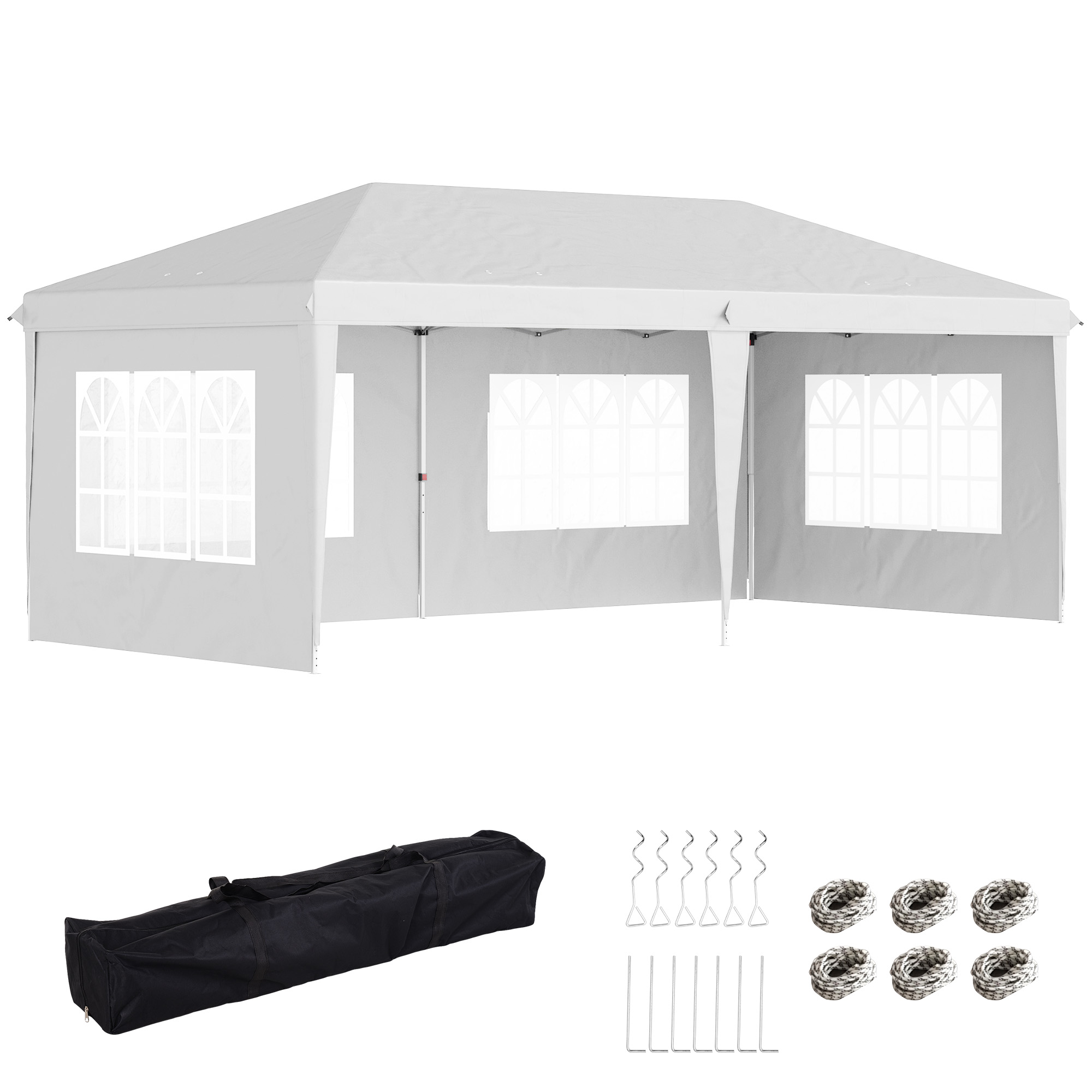 Outsunny Gazebo da esterno bianco con Finestre Regolabile in Altezza e tende Removibili 585x295x270 cm Aosom