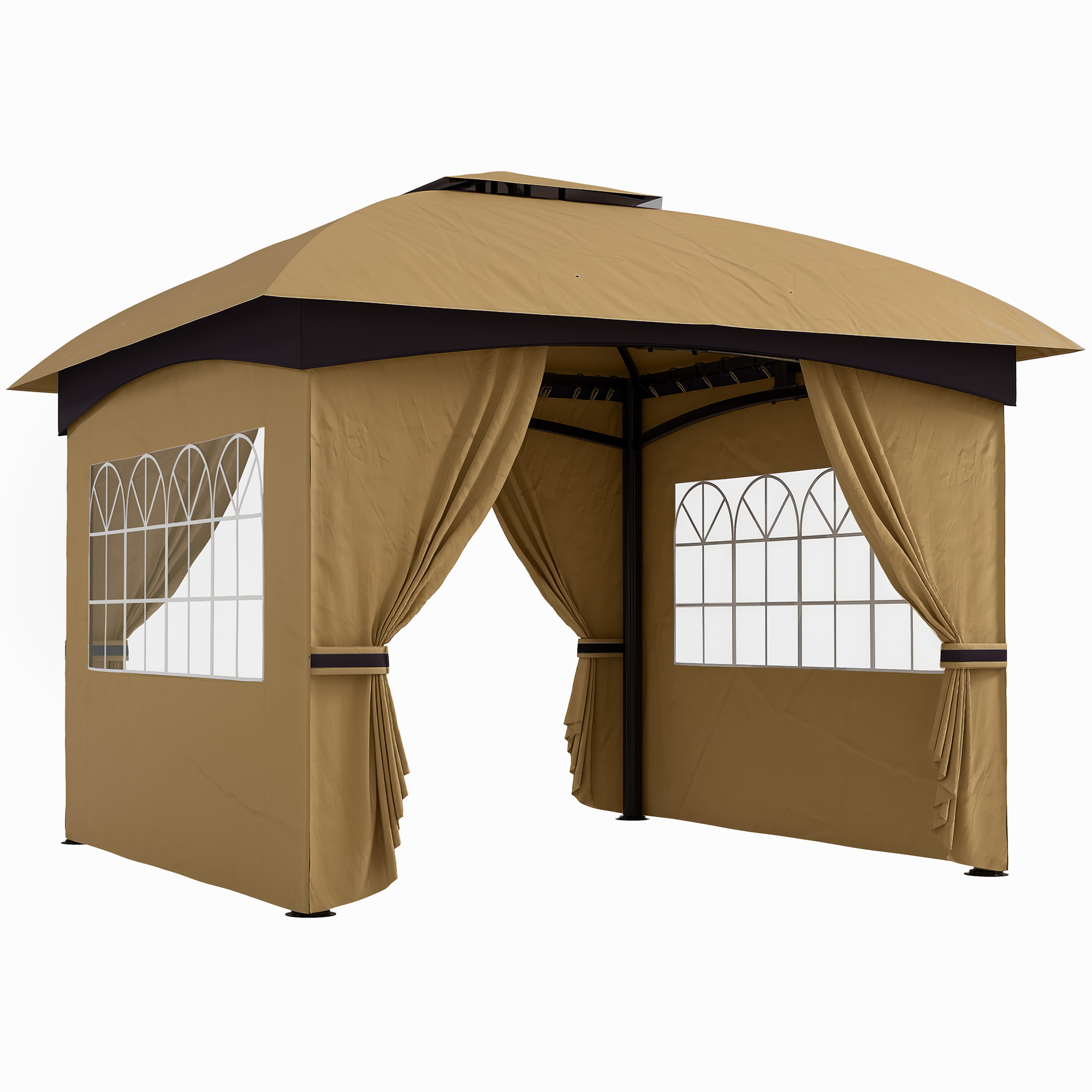 Outsunny Gazebo da Giardino 3.4x3.4m con Pareti in PU Anti-Strappo e Anti-Raggi UV, Tetto a 2 Livelli, Beige Aosom Outsunny Gazebo da Giardino 3.4x3.4m con Pareti in PU Anti-Strappo e Anti-Raggi UV, Tetto a 2 Livelli, Beige Aosom