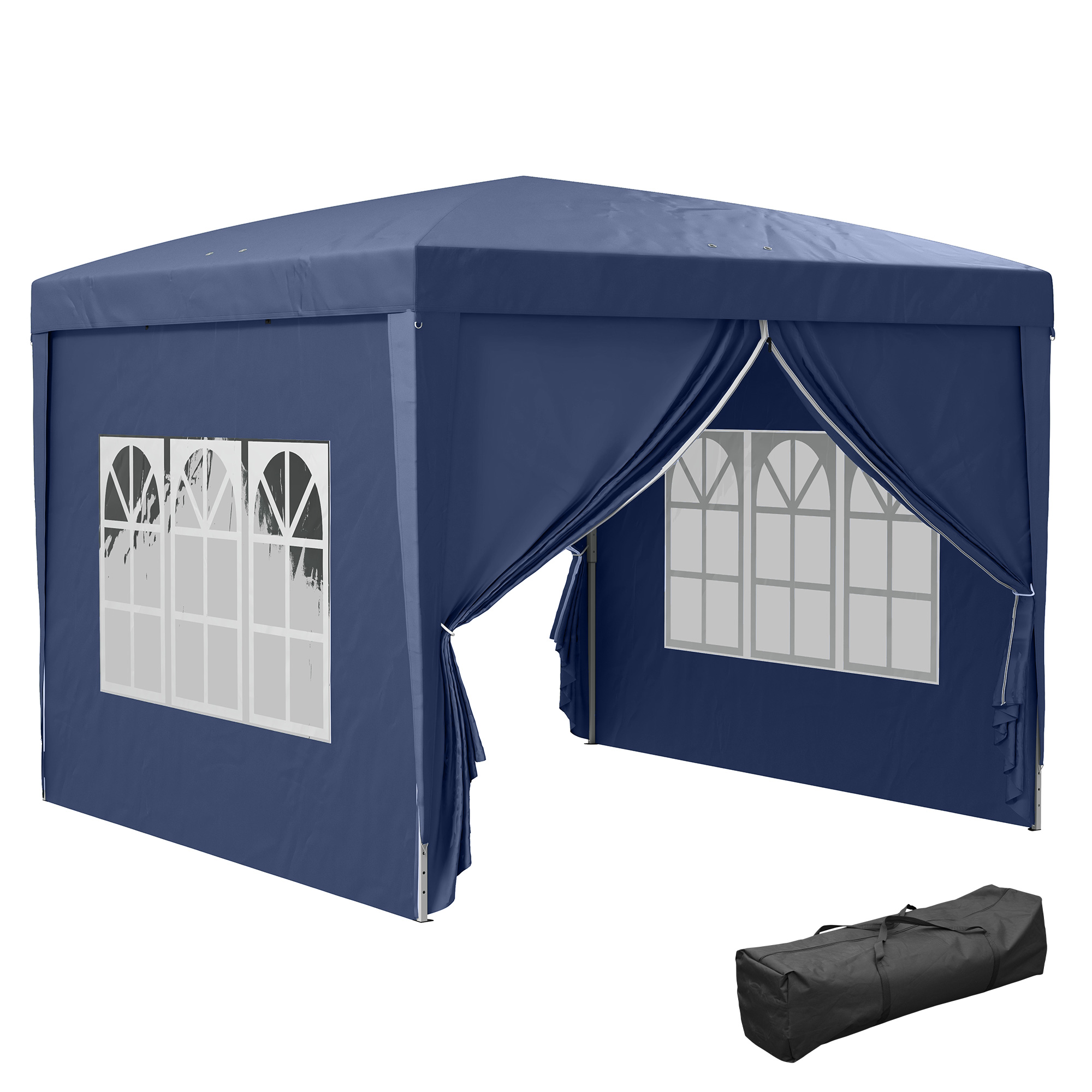 Outsunny Gazebo da Giardino 3x3m Pieghevole con Borsa da Trasporto, Copertura impermeabile, con Corde e Picchetti Inclusi,Blu Aosom Italy