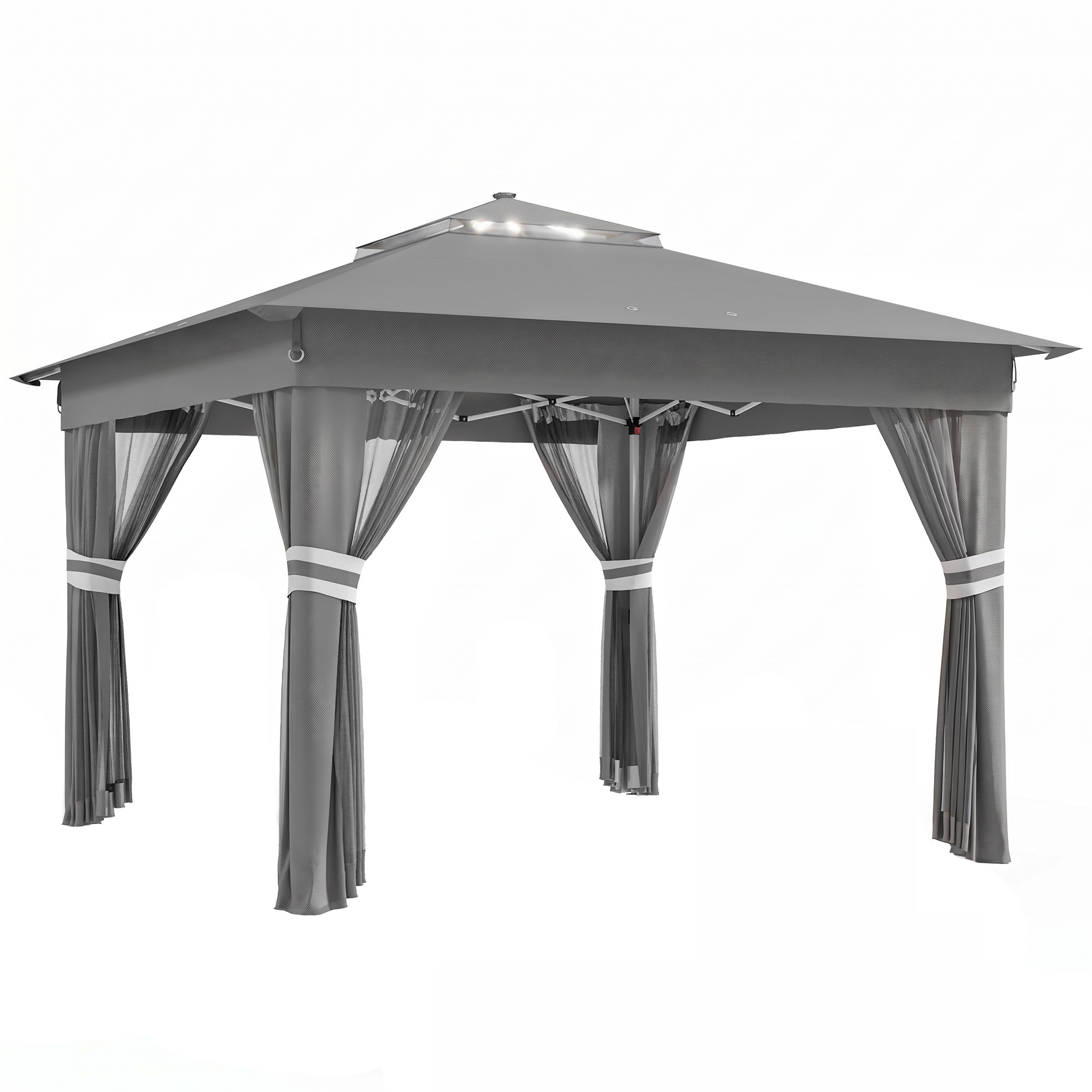 Outsunny Gazebo da Giardino ad Altezza Regolabile con Luci LED, in Acciaio e tessuto Oxford, 336x336x250-270 cm, Grigio Aosom Italy