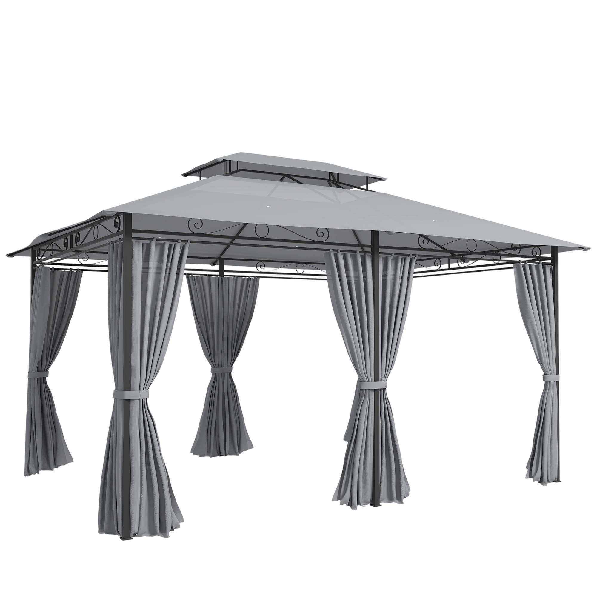 Outsunny Gazebo da Giardino con Tende, Tetto Ventilato, Grigio Scuro Aosom Italy Outsunny Gazebo da Giardino con Tende, Tetto Ventilato, Grigio Scuro Aosom Italy